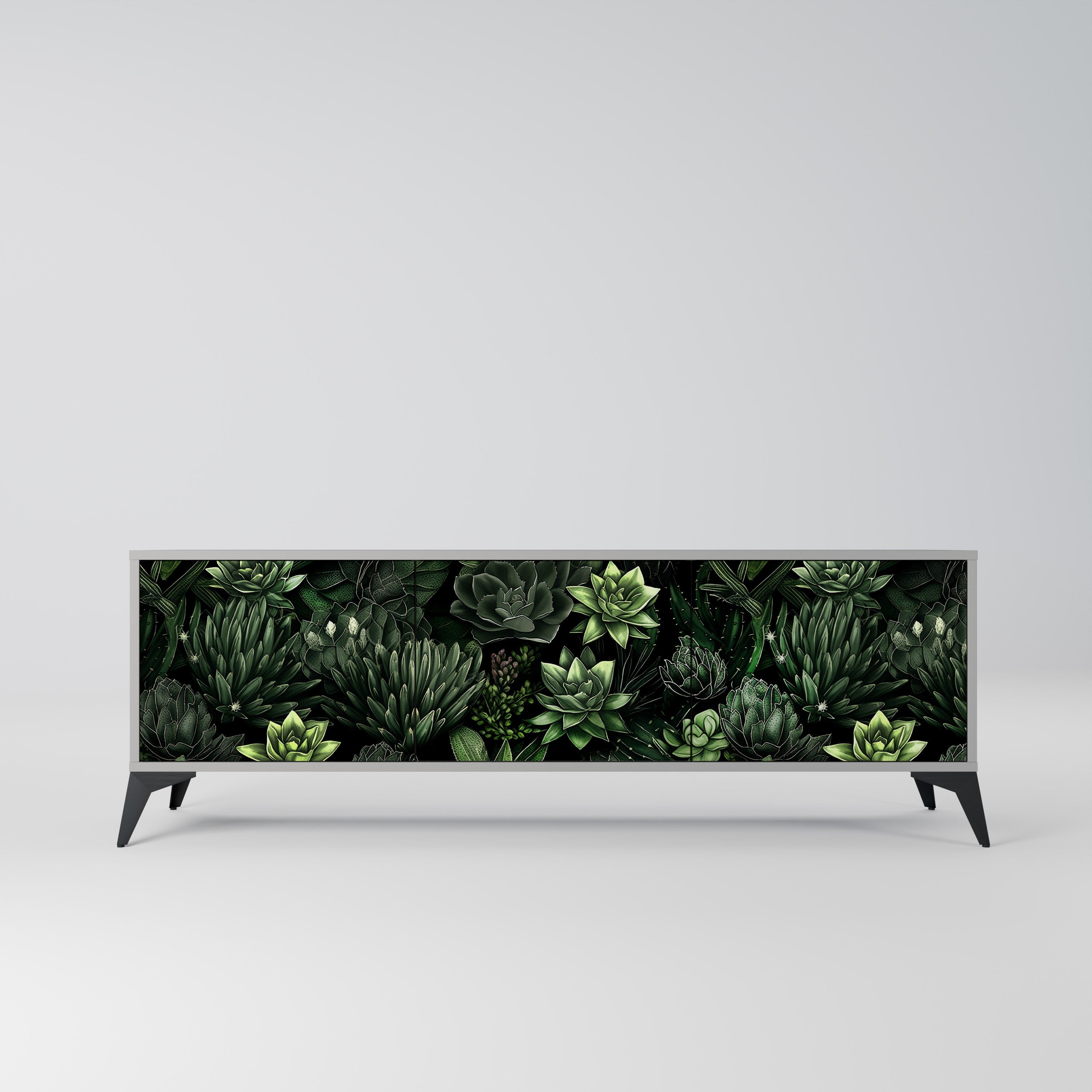 Βάση τηλεόρασης SUCCULENT JUNGLE με 3 πόρτες σε γκρι φινίρισμα