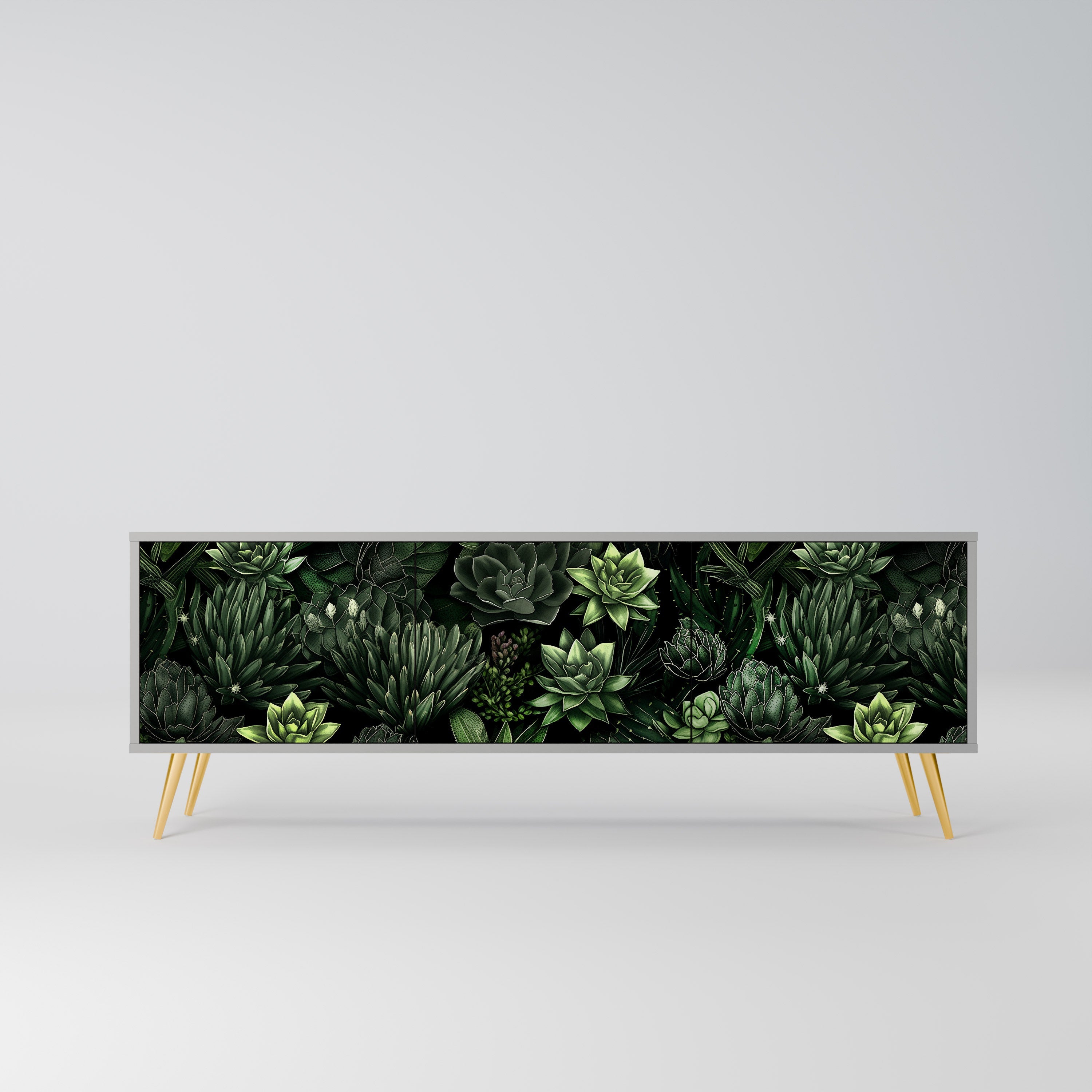 Βάση τηλεόρασης SUCCULENT JUNGLE με 3 πόρτες σε γκρι φινίρισμα