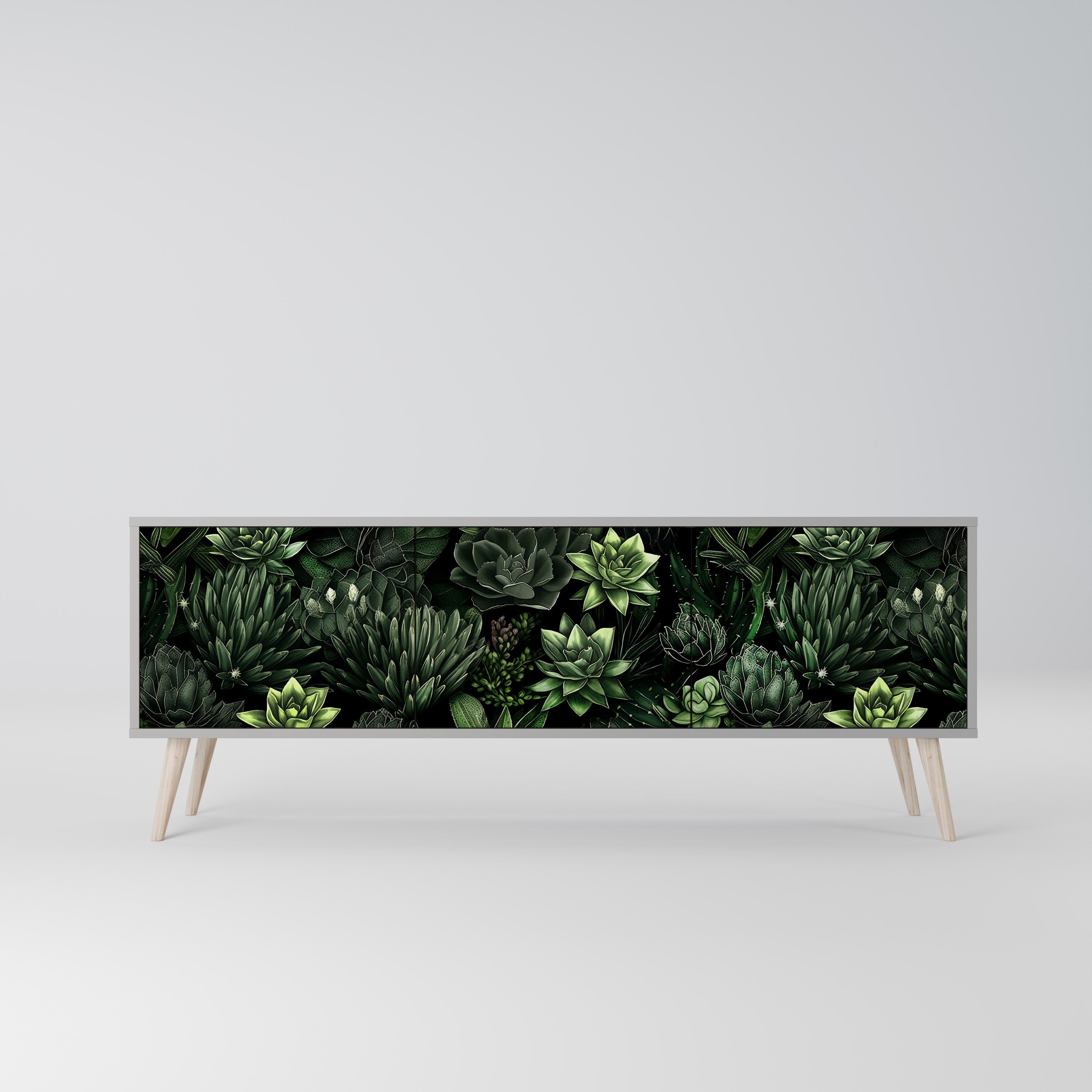 Βάση τηλεόρασης SUCCULENT JUNGLE με 3 πόρτες σε γκρι φινίρισμα