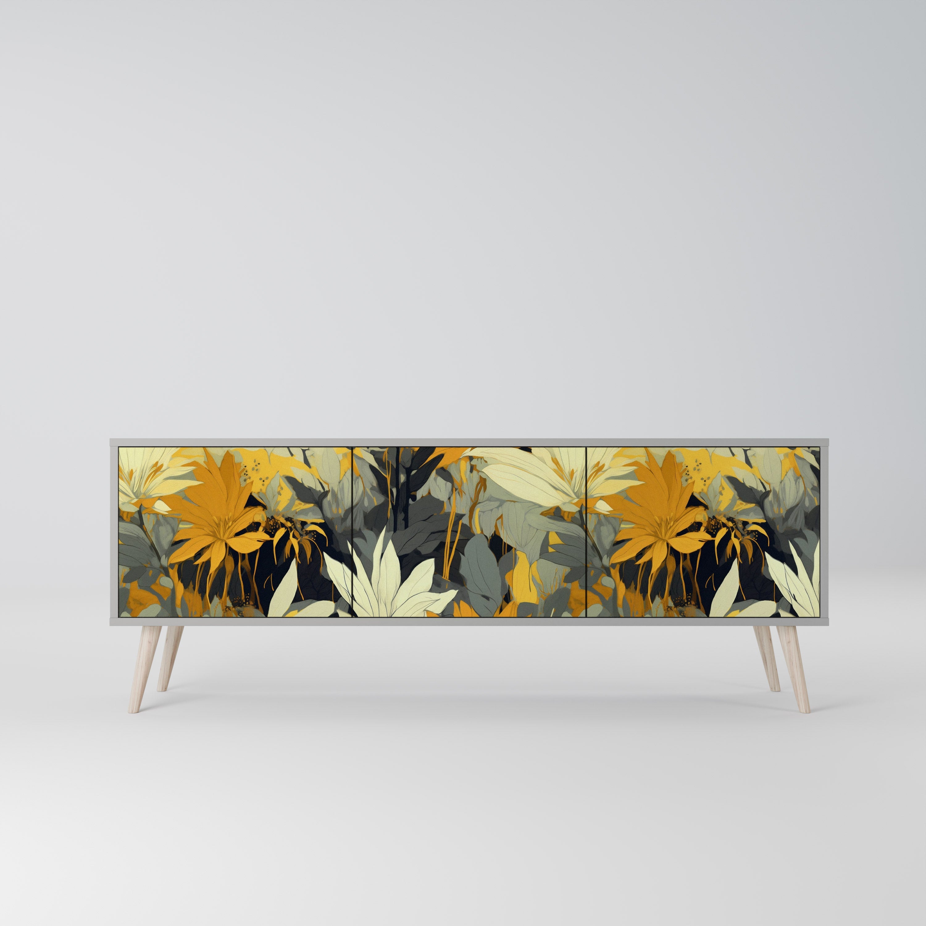 Βάση τηλεόρασης SUNKISSED LILY με 3 πόρτες σε γκρι φινίρισμα