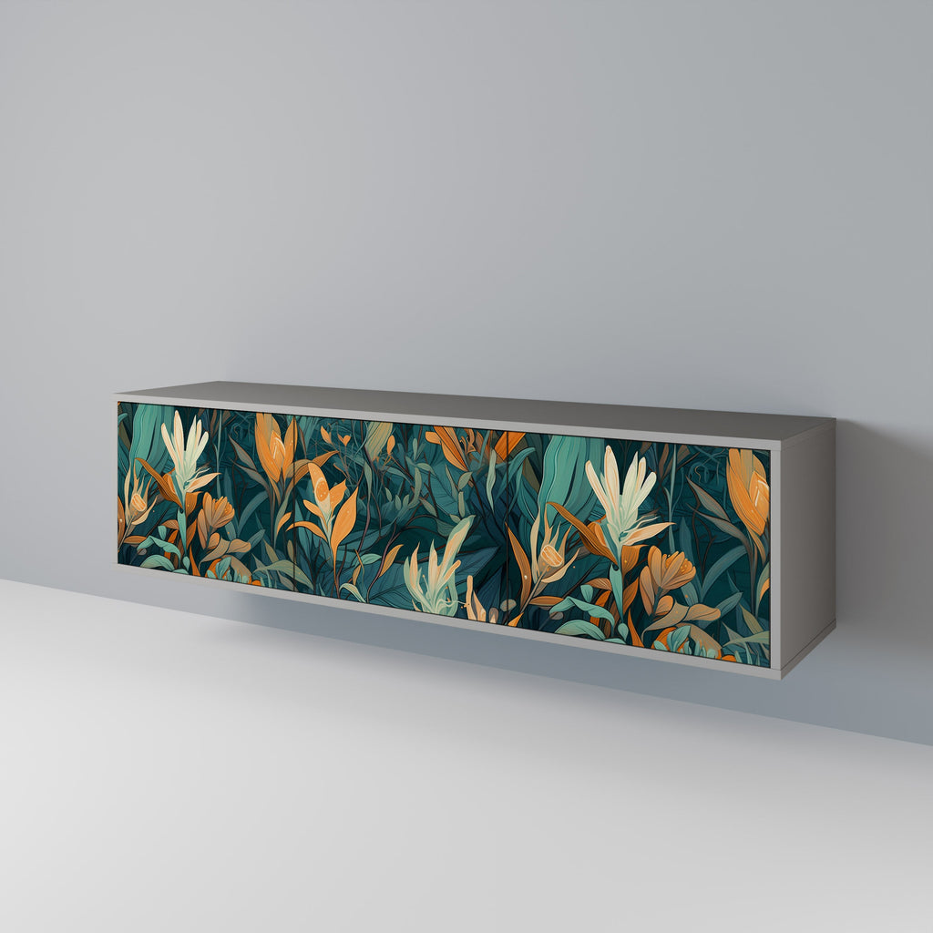FLORAL SERENITY 3θυρο έπιπλο τηλεόρασης σε γκρι φινίρισμα