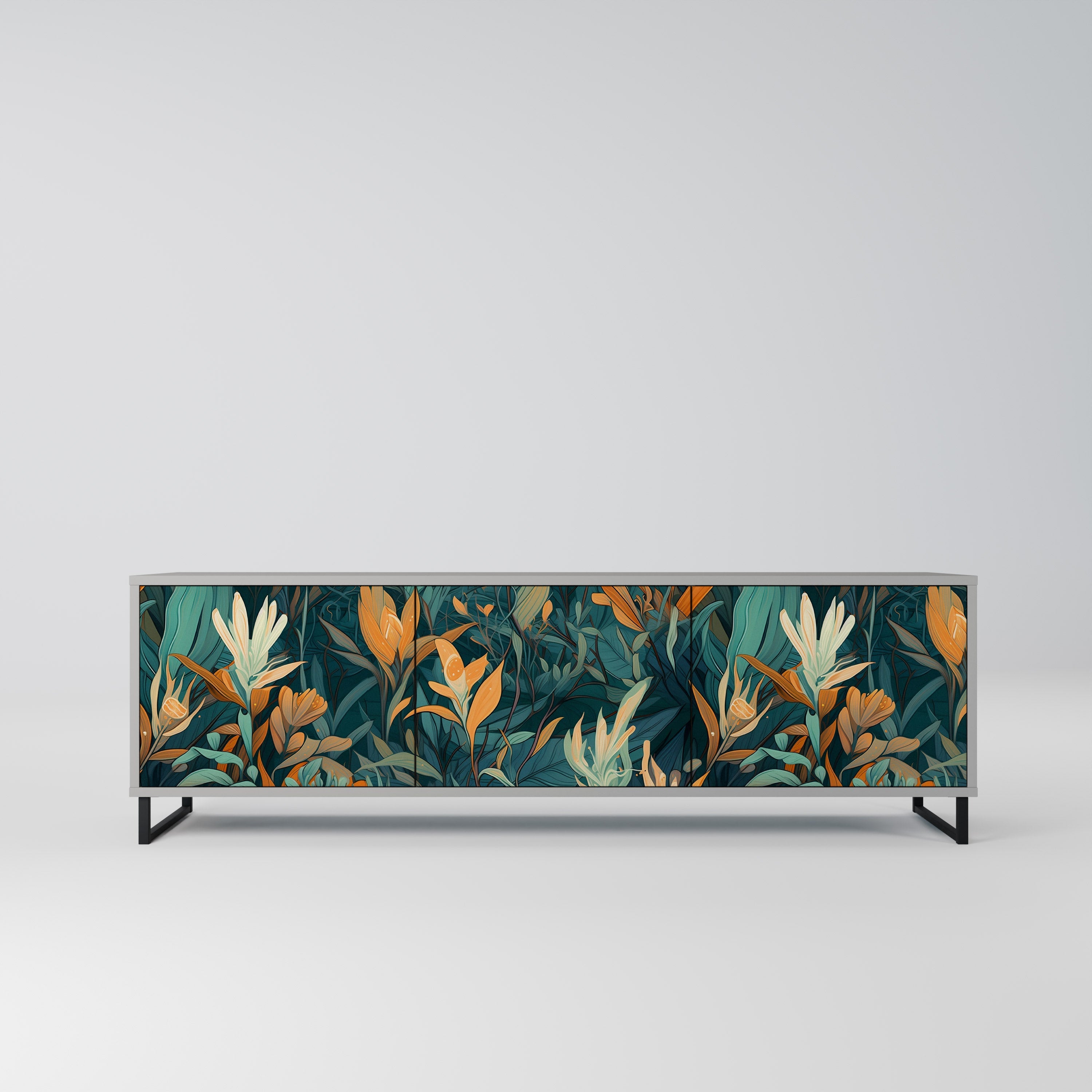 FLORAL SERENITY 3θυρο έπιπλο τηλεόρασης σε γκρι φινίρισμα