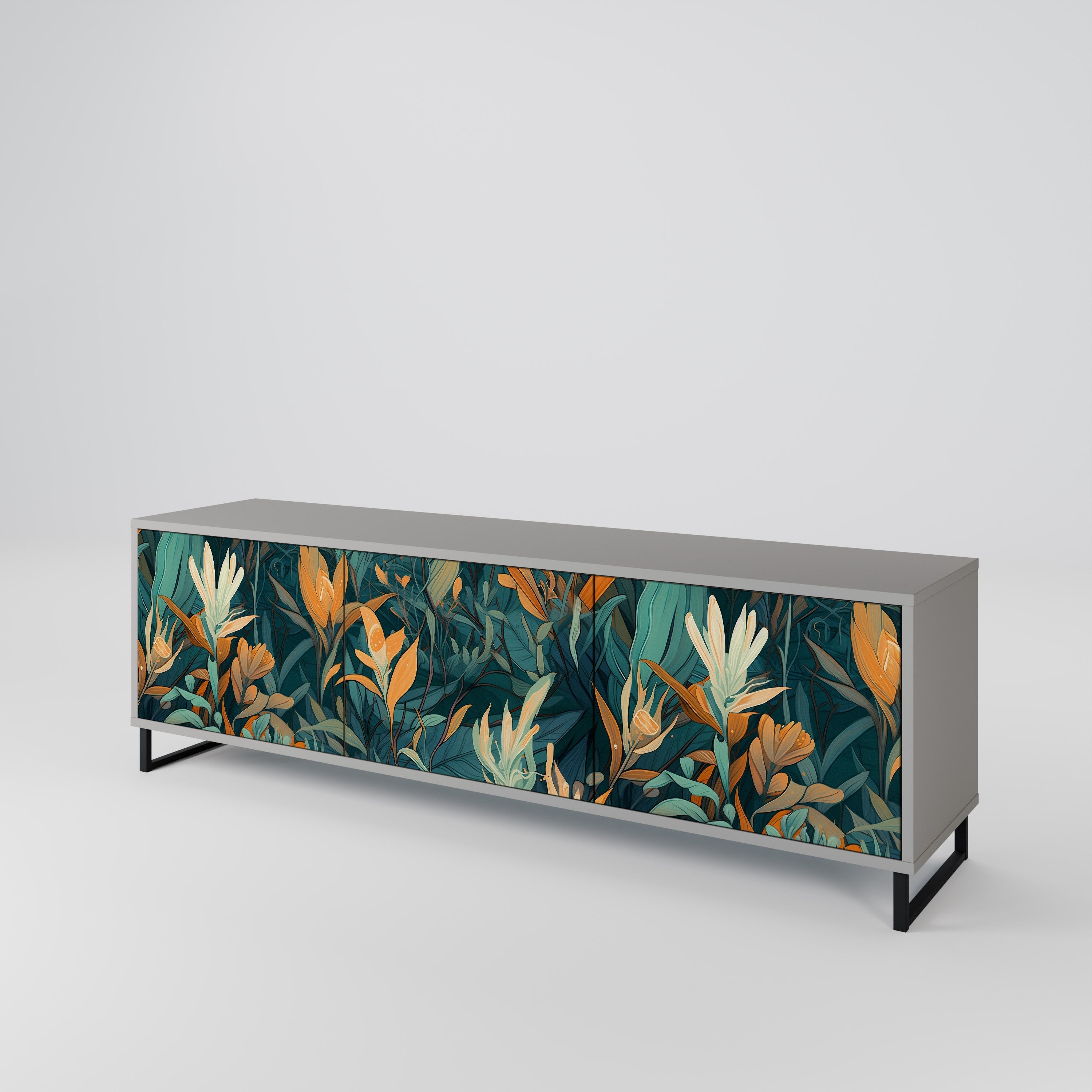 FLORAL SERENITY 3θυρο έπιπλο τηλεόρασης σε γκρι φινίρισμα