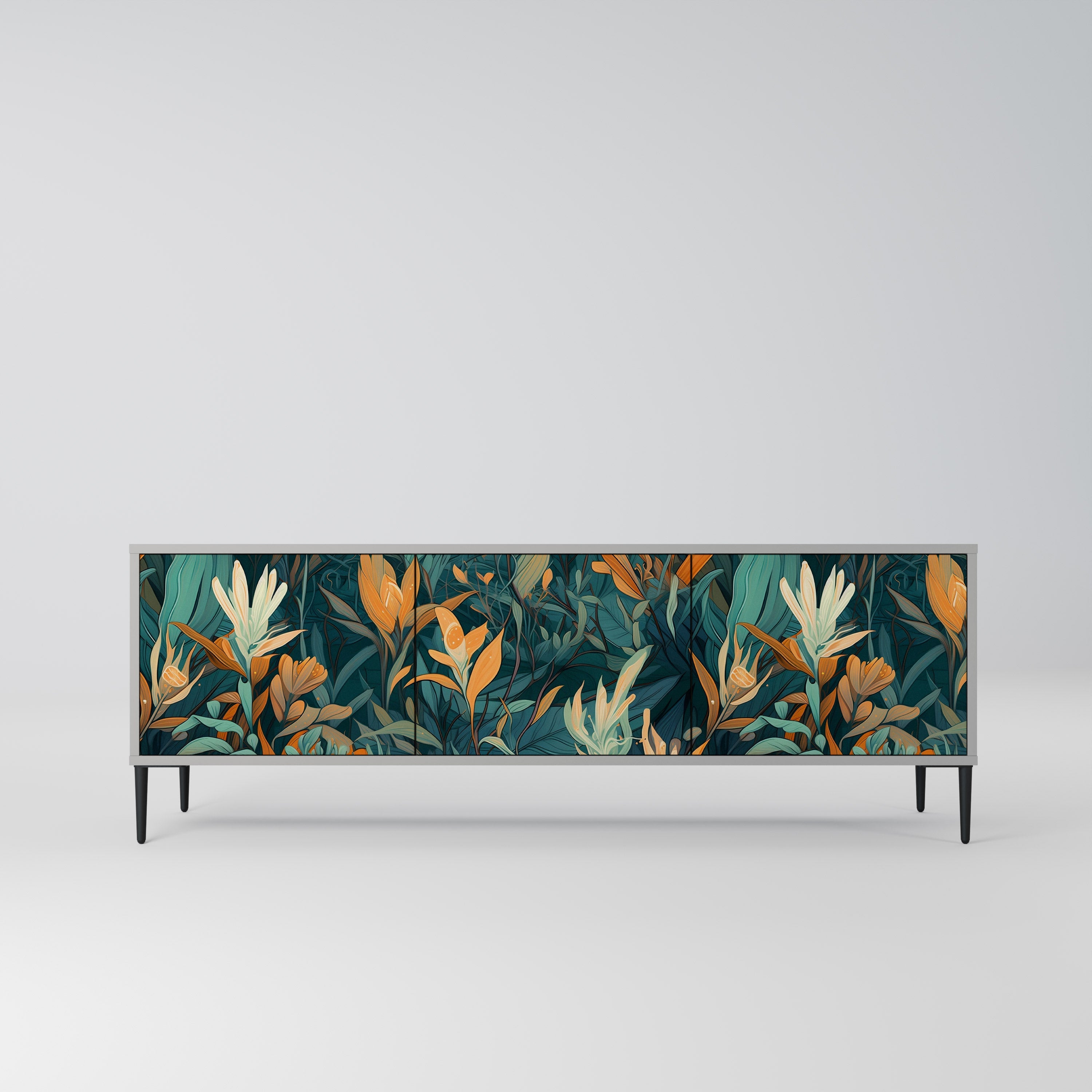 FLORAL SERENITY 3θυρο έπιπλο τηλεόρασης σε γκρι φινίρισμα