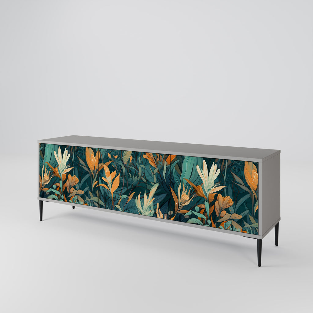 FLORAL SERENITY 3θυρο έπιπλο τηλεόρασης σε γκρι φινίρισμα