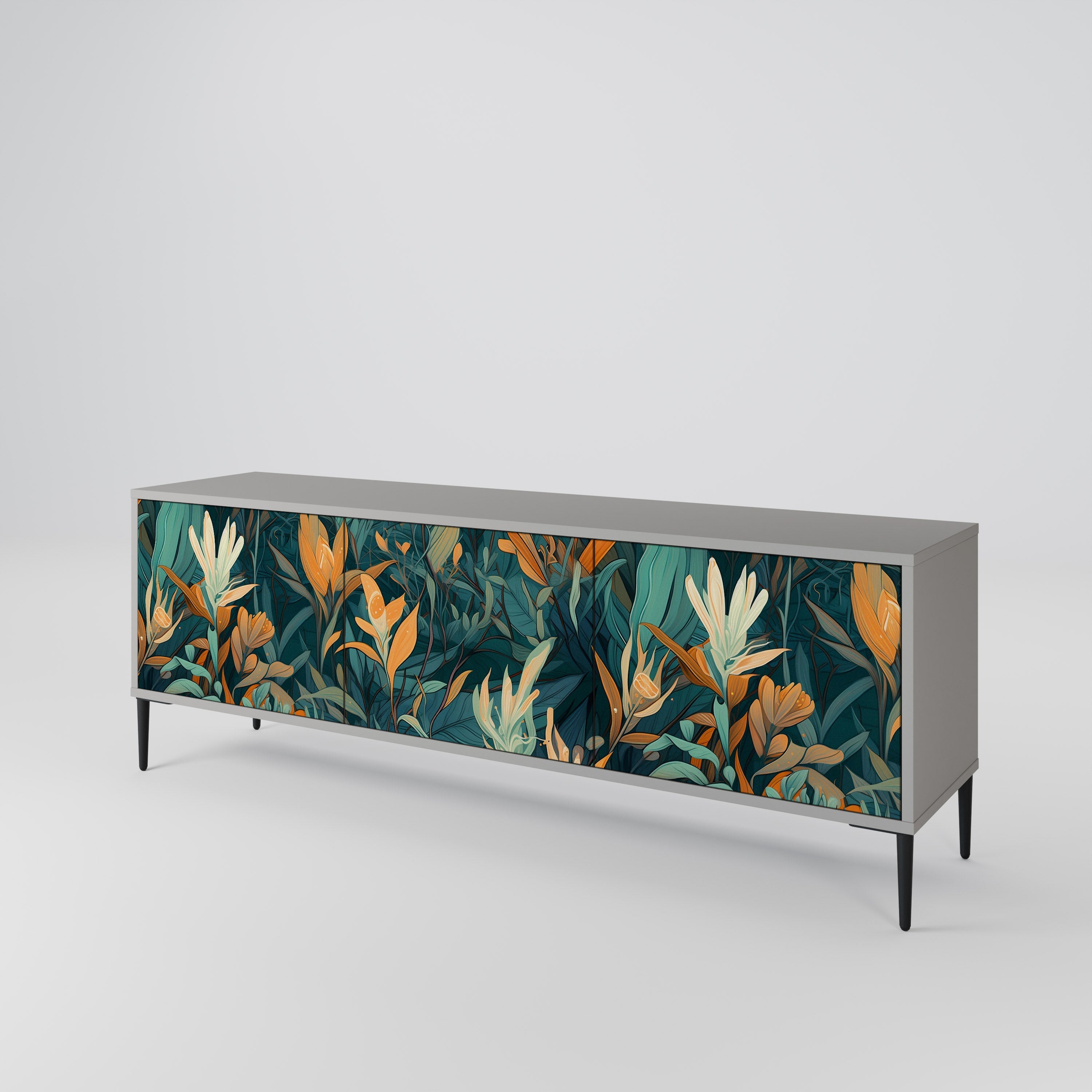FLORAL SERENITY 3θυρο έπιπλο τηλεόρασης σε γκρι φινίρισμα