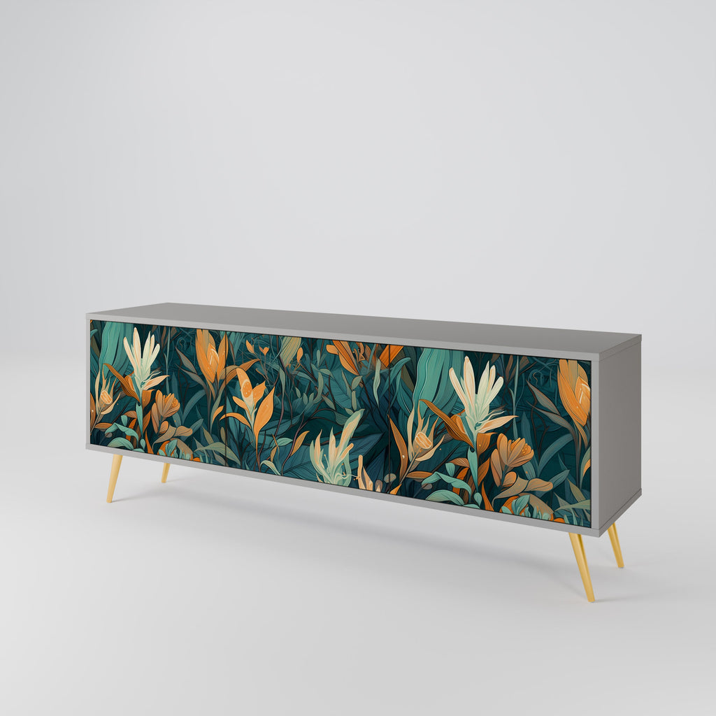 FLORAL SERENITY 3θυρο έπιπλο τηλεόρασης σε γκρι φινίρισμα