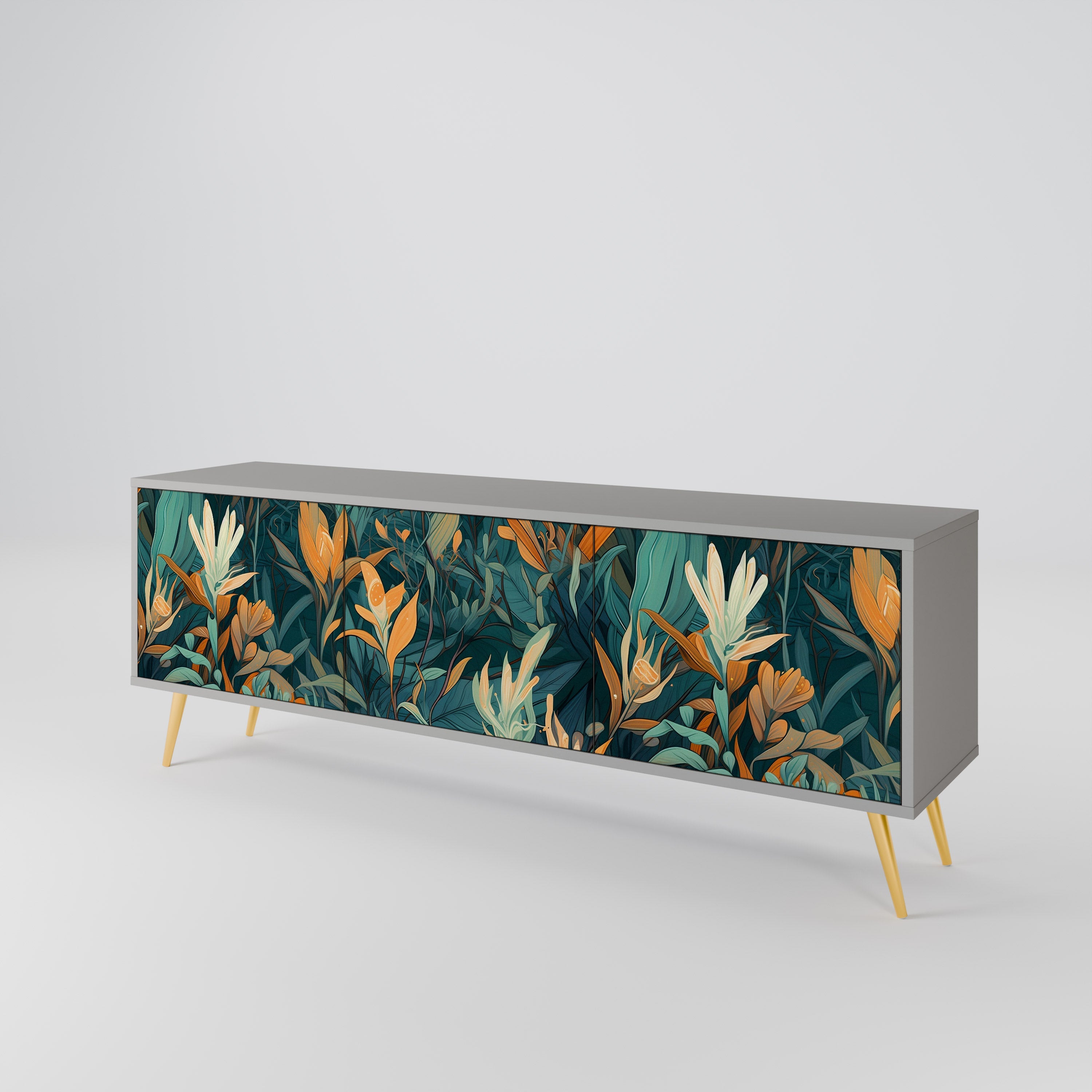 FLORAL SERENITY 3θυρο έπιπλο τηλεόρασης σε γκρι φινίρισμα