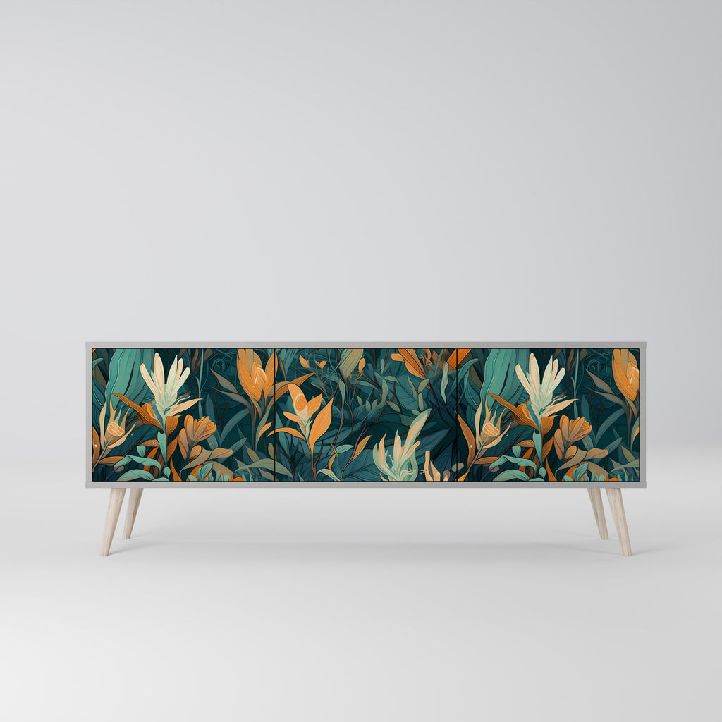 FLORAL SERENITY 3θυρο έπιπλο τηλεόρασης σε γκρι φινίρισμα