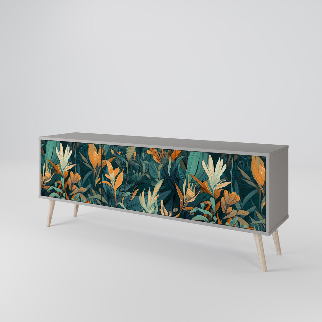 FLORAL SERENITY 3θυρο έπιπλο τηλεόρασης σε γκρι φινίρισμα