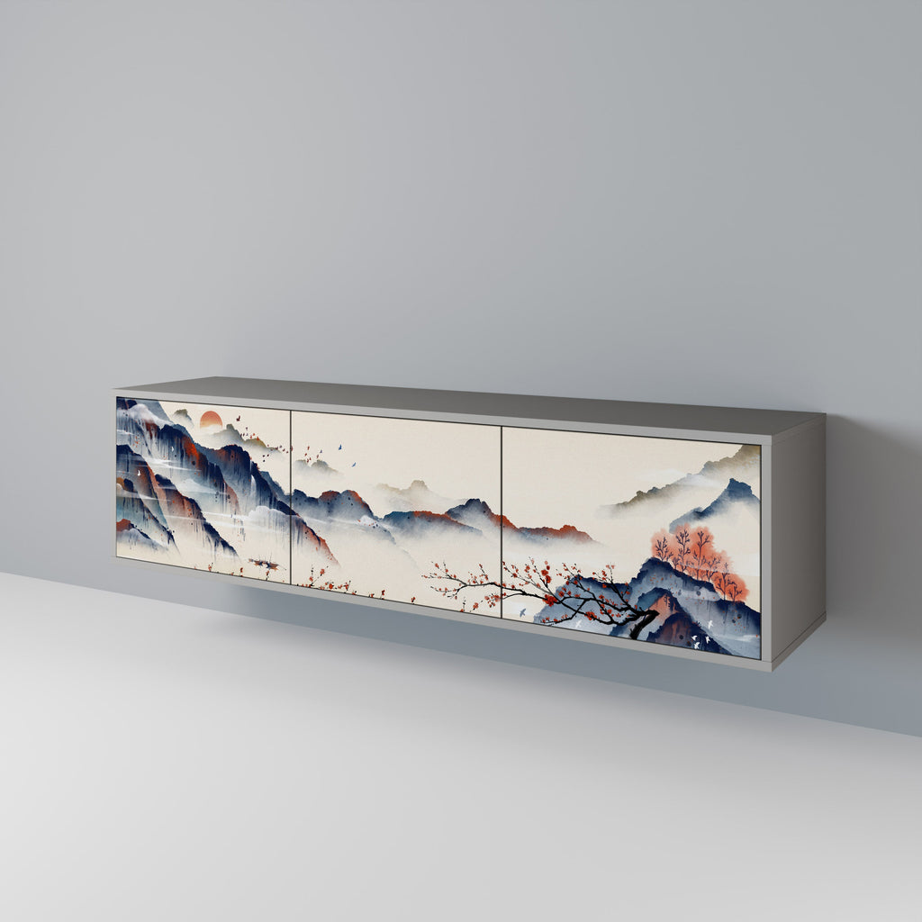 Τρίθυρη βάση τηλεόρασης JAPANESE LANDSCAPE σε γκρι φινίρισμα
