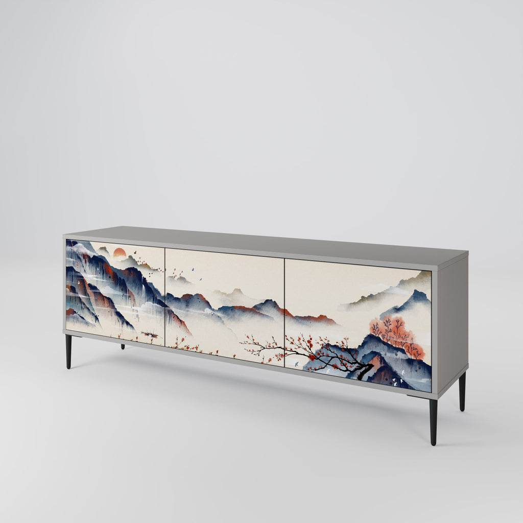 Τρίθυρη βάση τηλεόρασης JAPANESE LANDSCAPE σε γκρι φινίρισμα