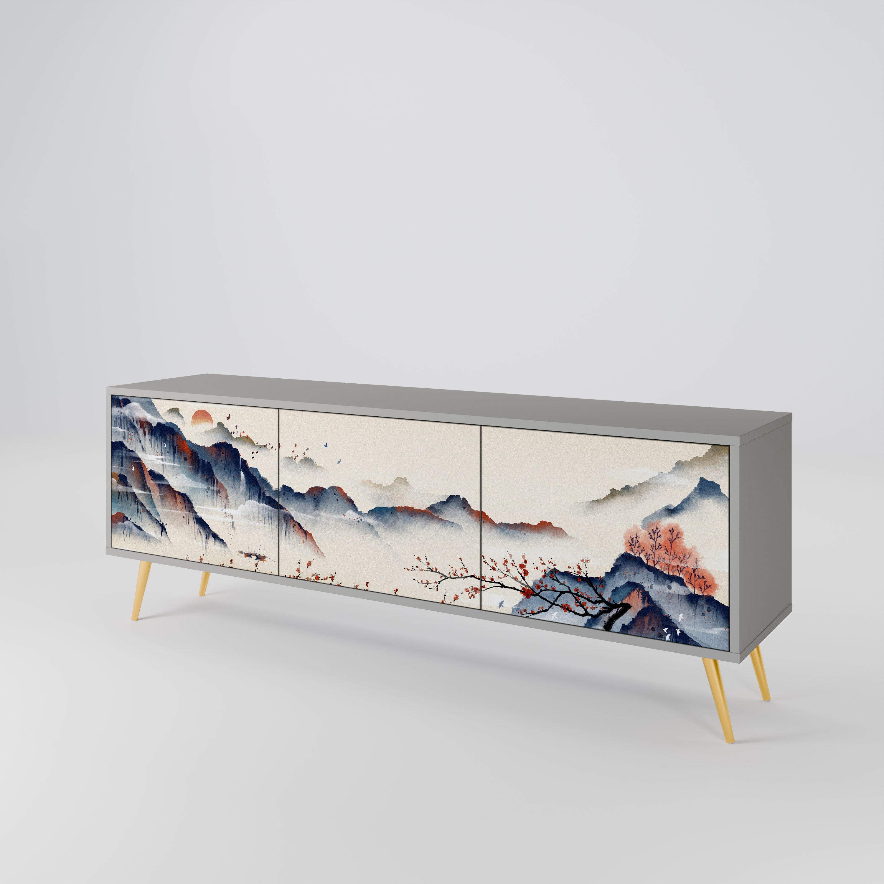 JAPANESE LANDSCAPE 3-Door TV Cabinet