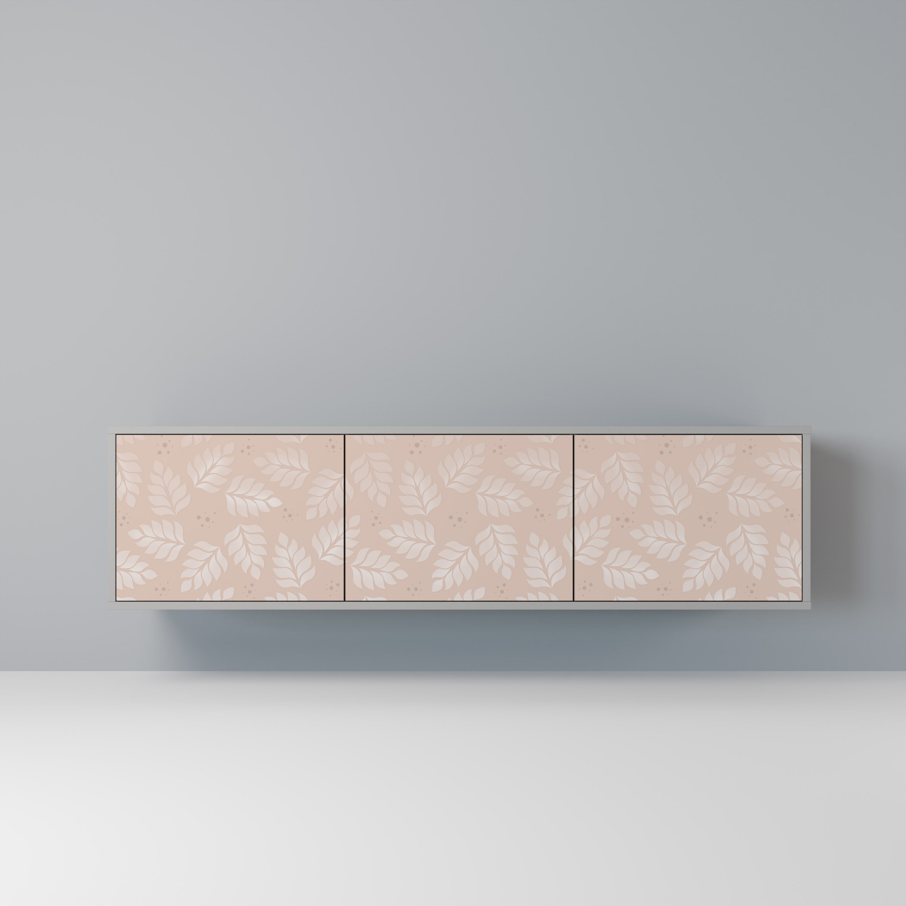 Βάση τηλεόρασης LEAVES ON BEIGE με 3 πόρτες σε γκρι φινίρισμα
