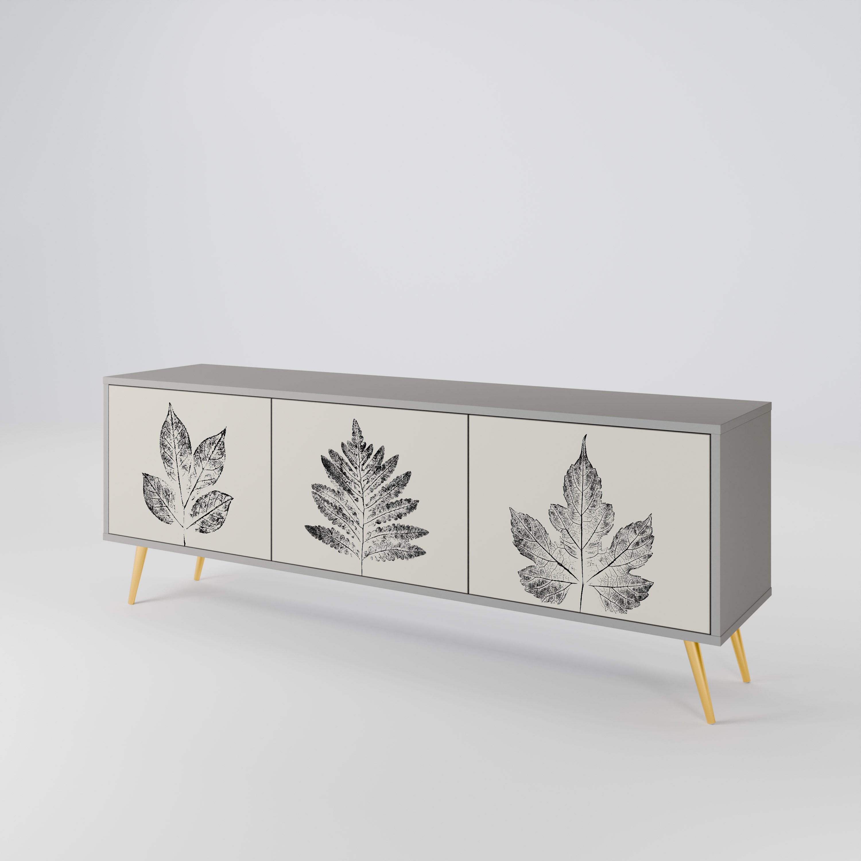 LEAFY STAMPS Τρίθυρη βάση τηλεόρασης σε γκρι φινίρισμα