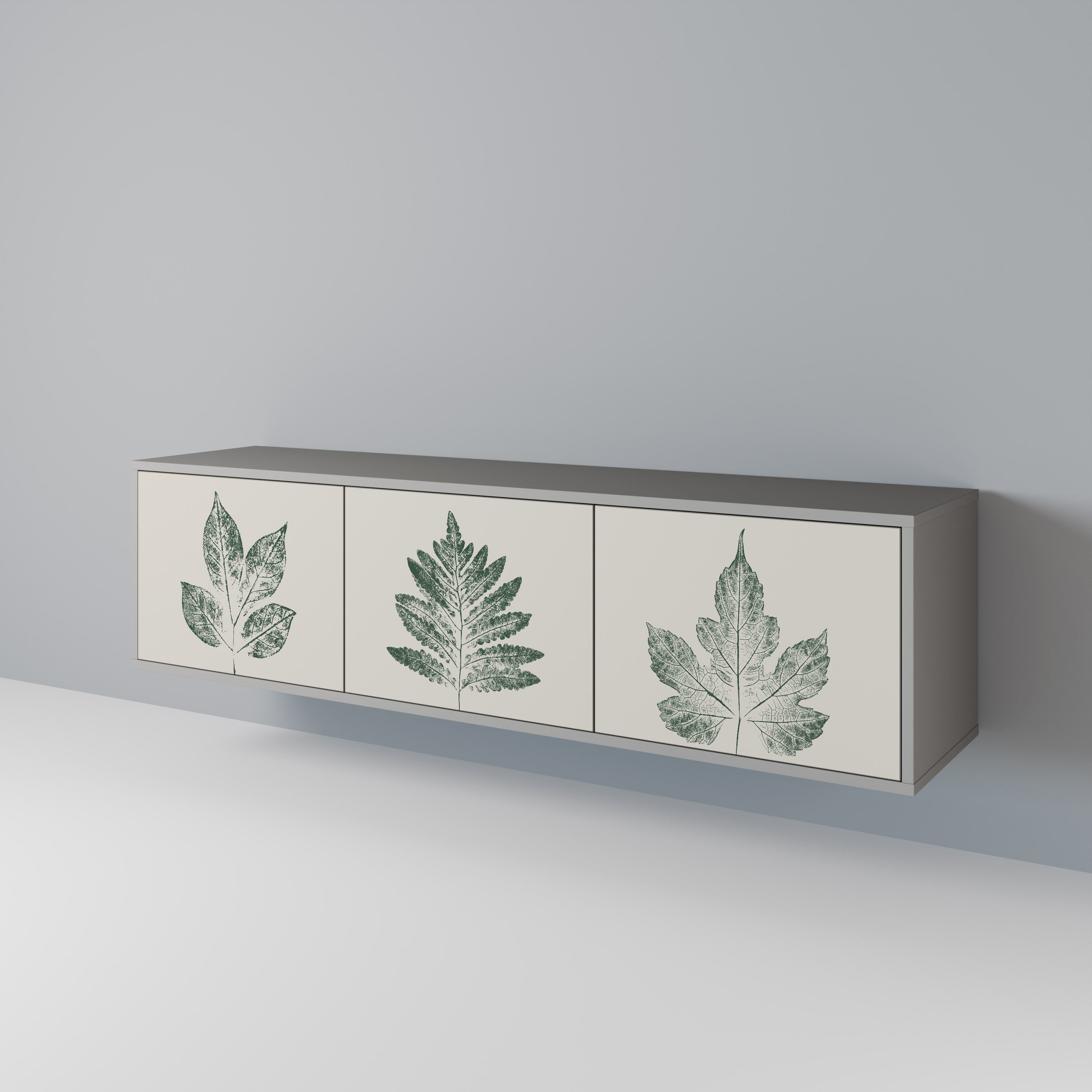 Βάση τηλεόρασης GREEN LEAFY STAMPS με 3 πόρτες σε γκρι φινίρισμα