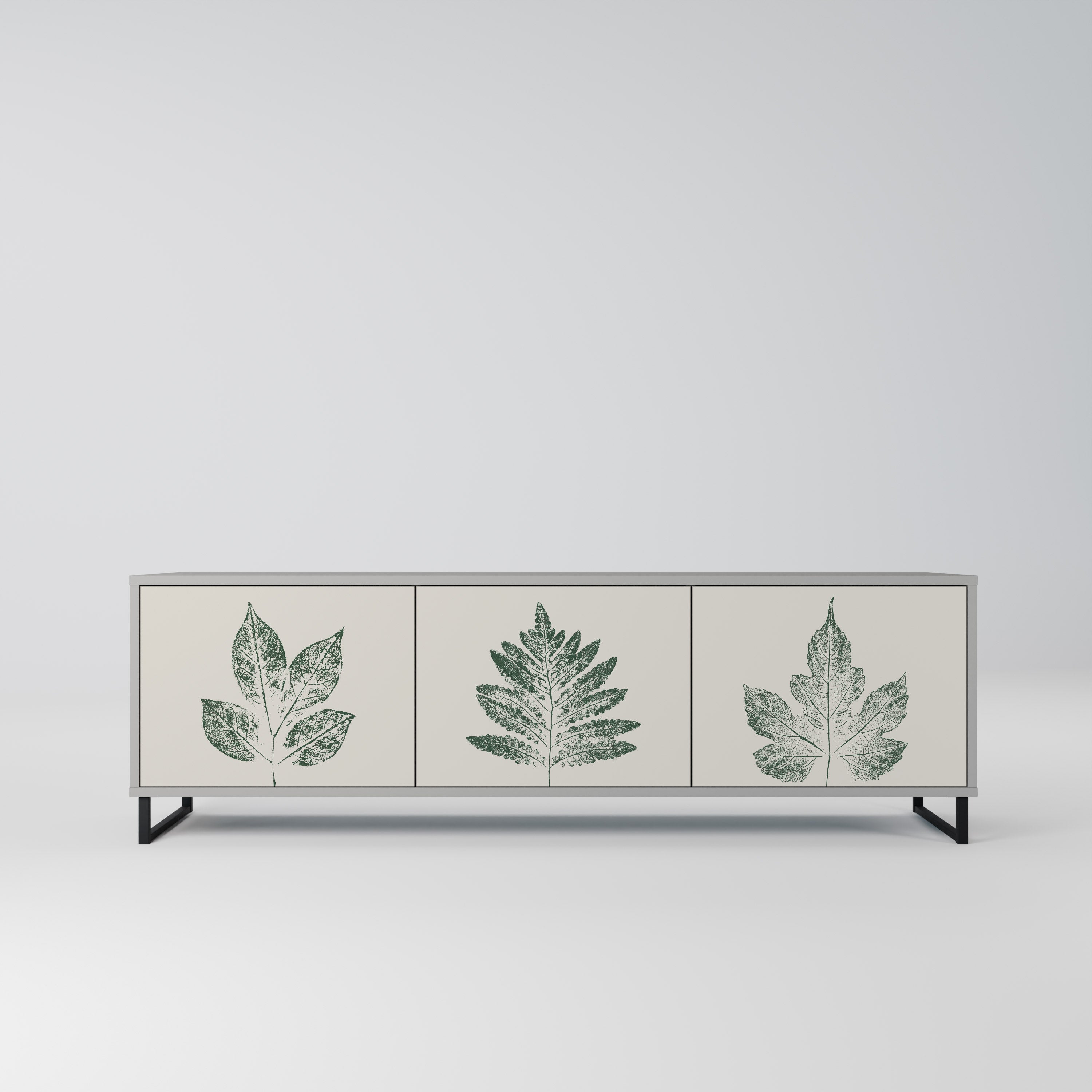 Βάση τηλεόρασης GREEN LEAFY STAMPS με 3 πόρτες σε γκρι φινίρισμα