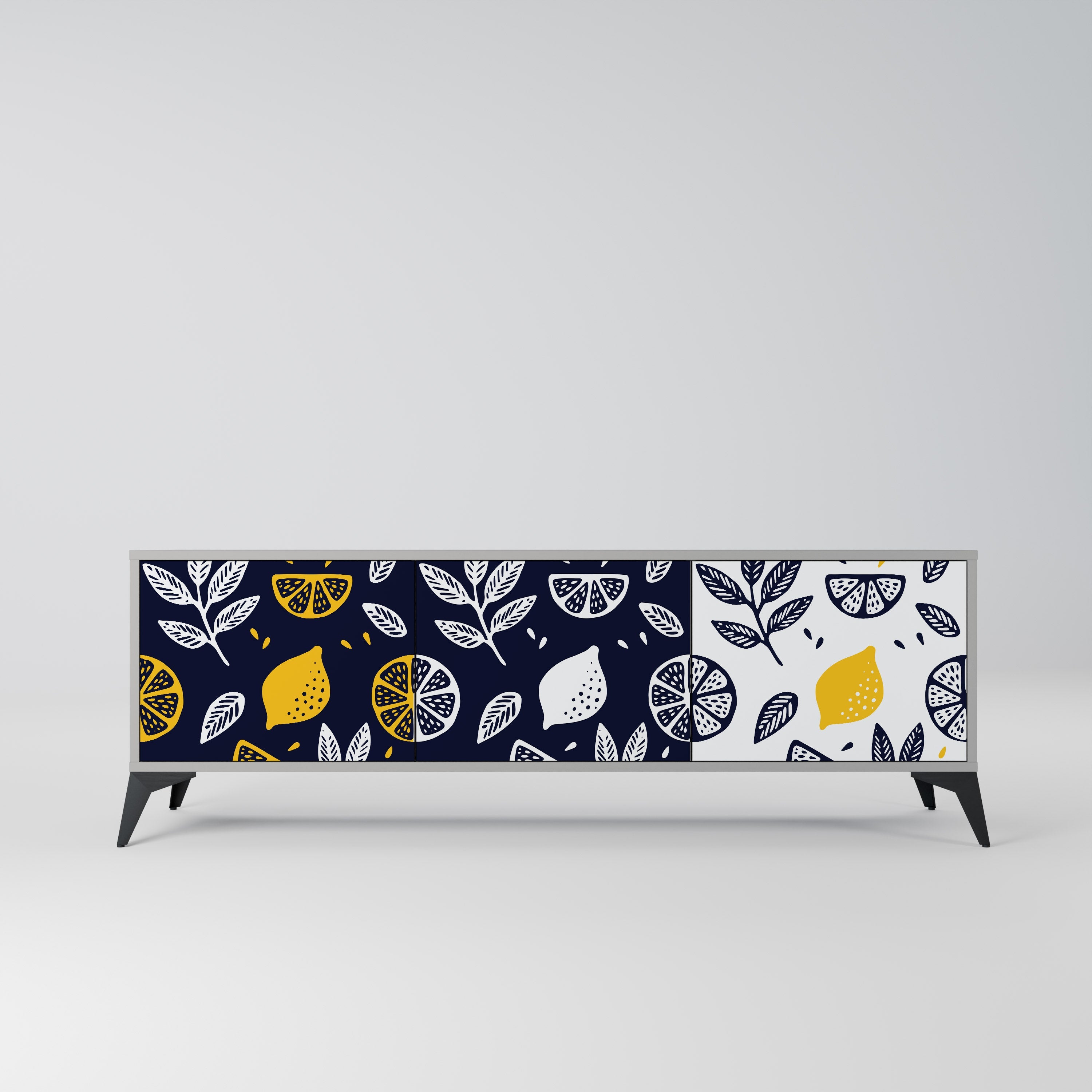 CITRUS BLACK AND WHITE Τρίθυρη βάση τηλεόρασης σε γκρι φινίρισμα