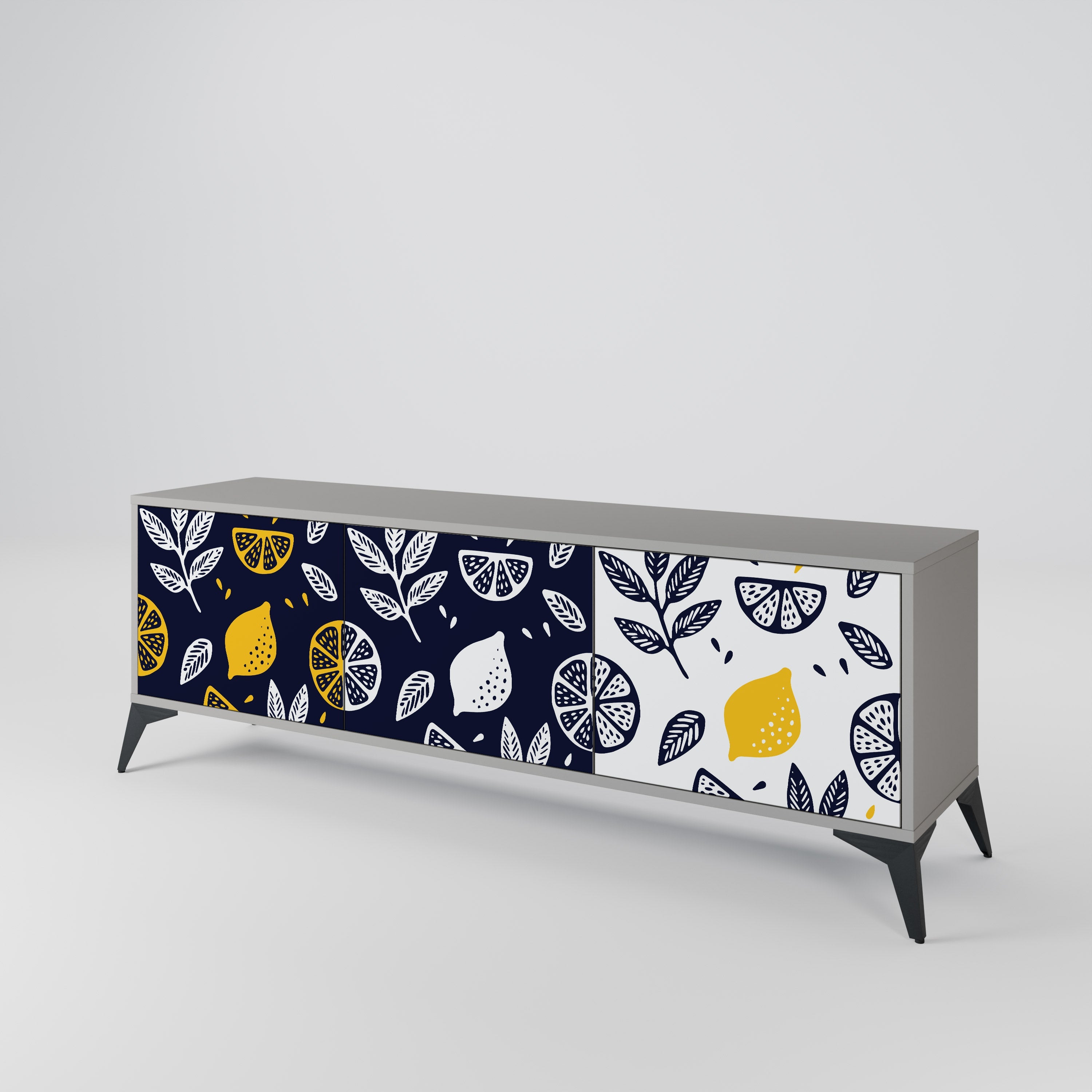 CITRUS BLACK AND WHITE Τρίθυρη βάση τηλεόρασης σε γκρι φινίρισμα