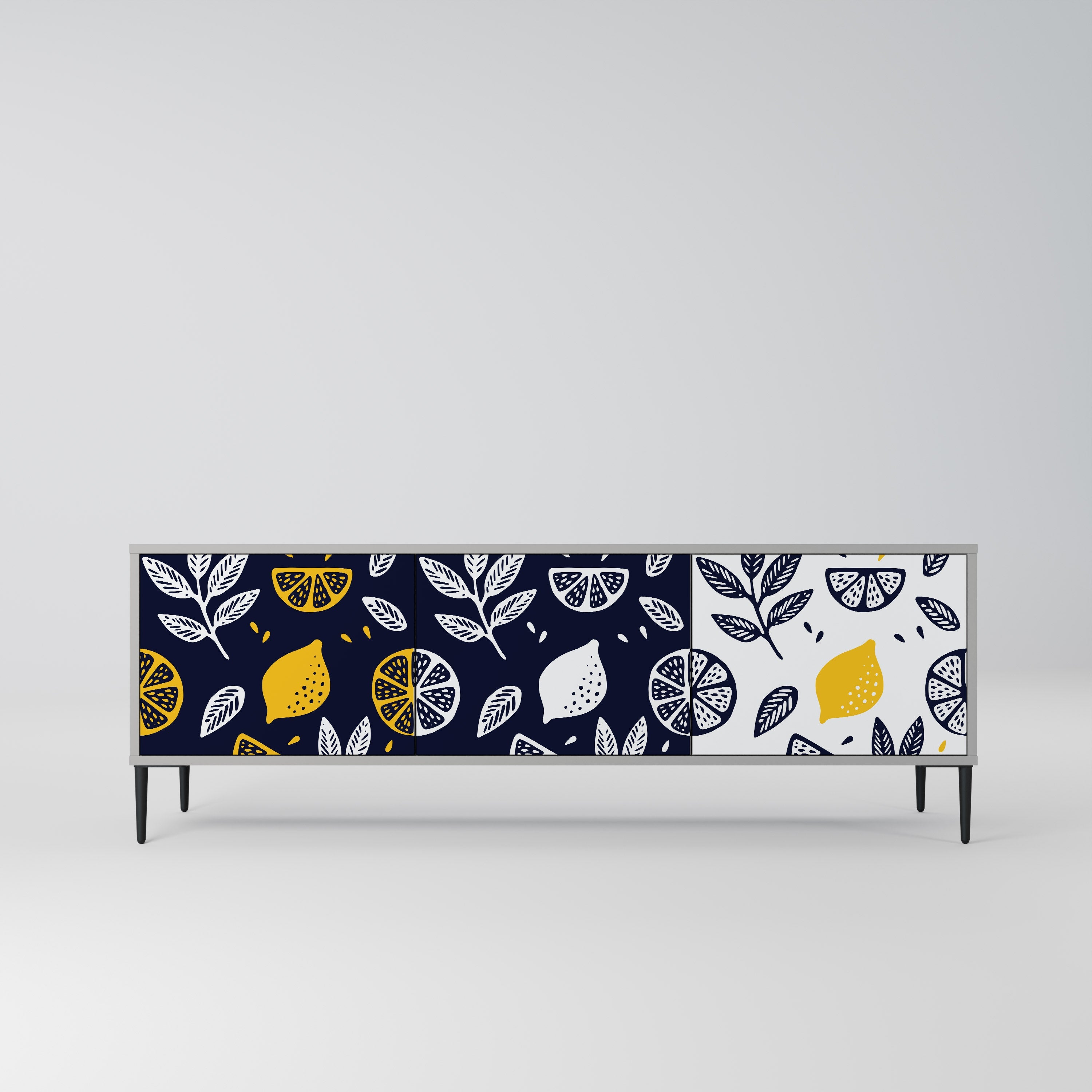 CITRUS BLACK AND WHITE Τρίθυρη βάση τηλεόρασης σε γκρι φινίρισμα