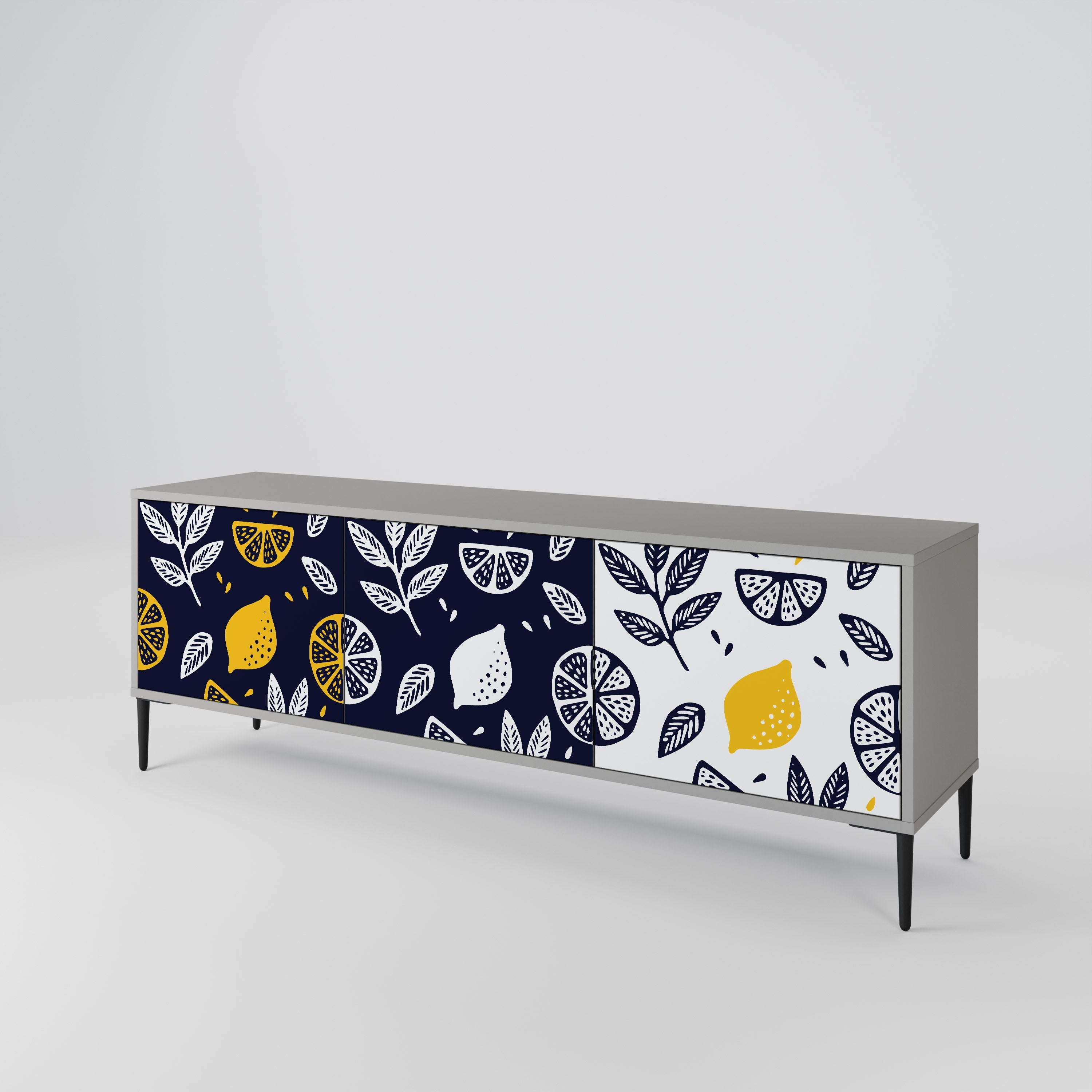 CITRUS BLACK AND WHITE Τρίθυρη βάση τηλεόρασης σε γκρι φινίρισμα