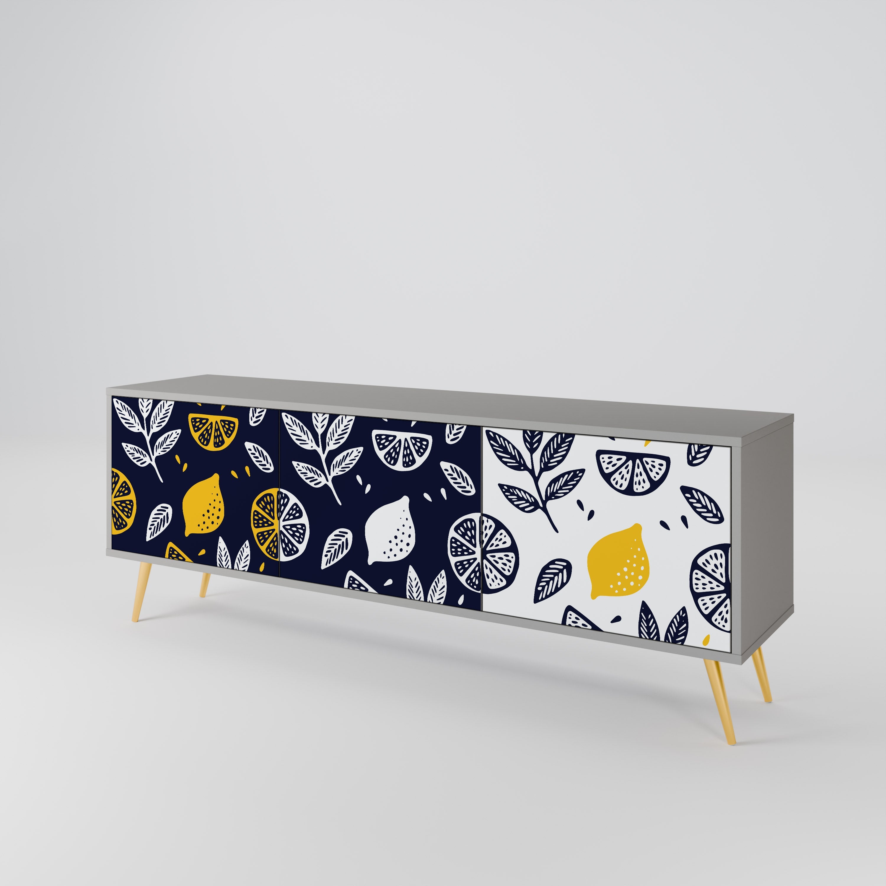 CITRUS BLACK AND WHITE Τρίθυρη βάση τηλεόρασης σε γκρι φινίρισμα