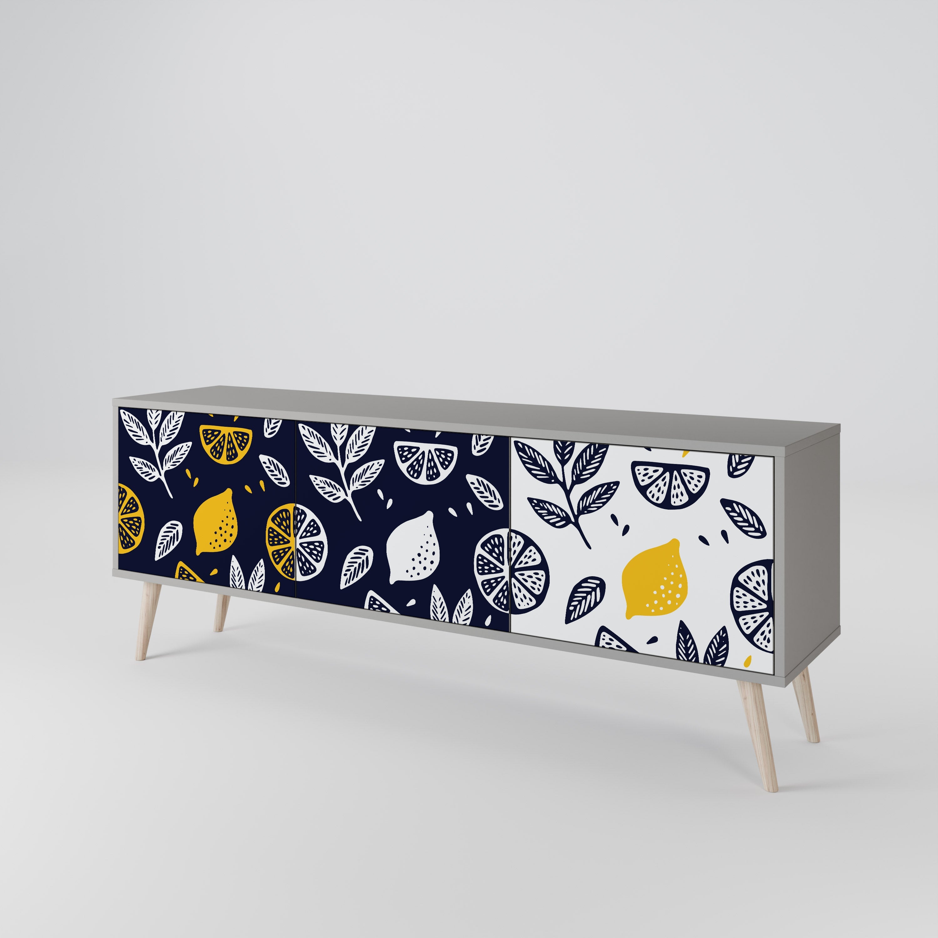 CITRUS BLACK AND WHITE Τρίθυρη βάση τηλεόρασης σε γκρι φινίρισμα