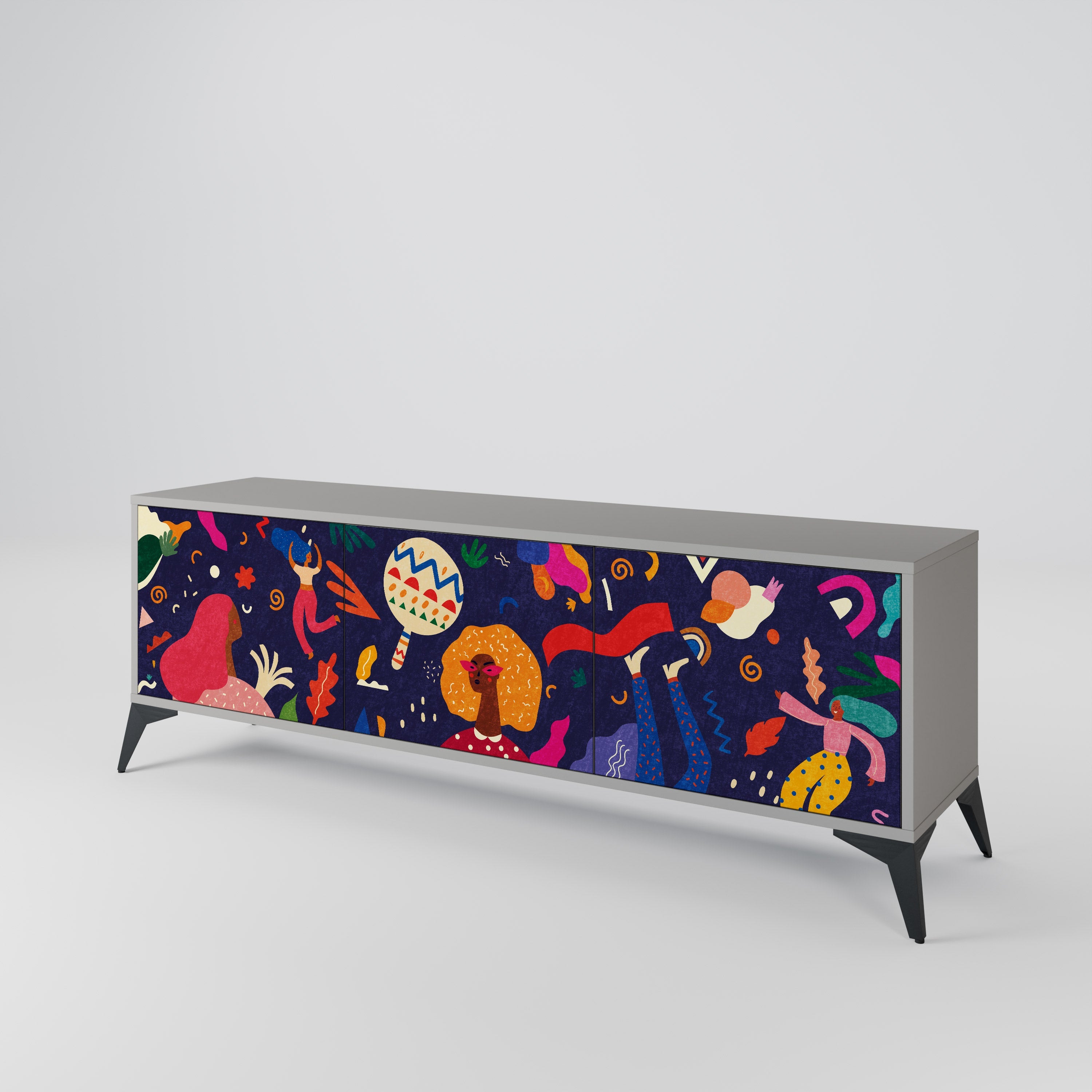 FESTIVE PLEASURES 3-Door TV Stand in Grey Finish