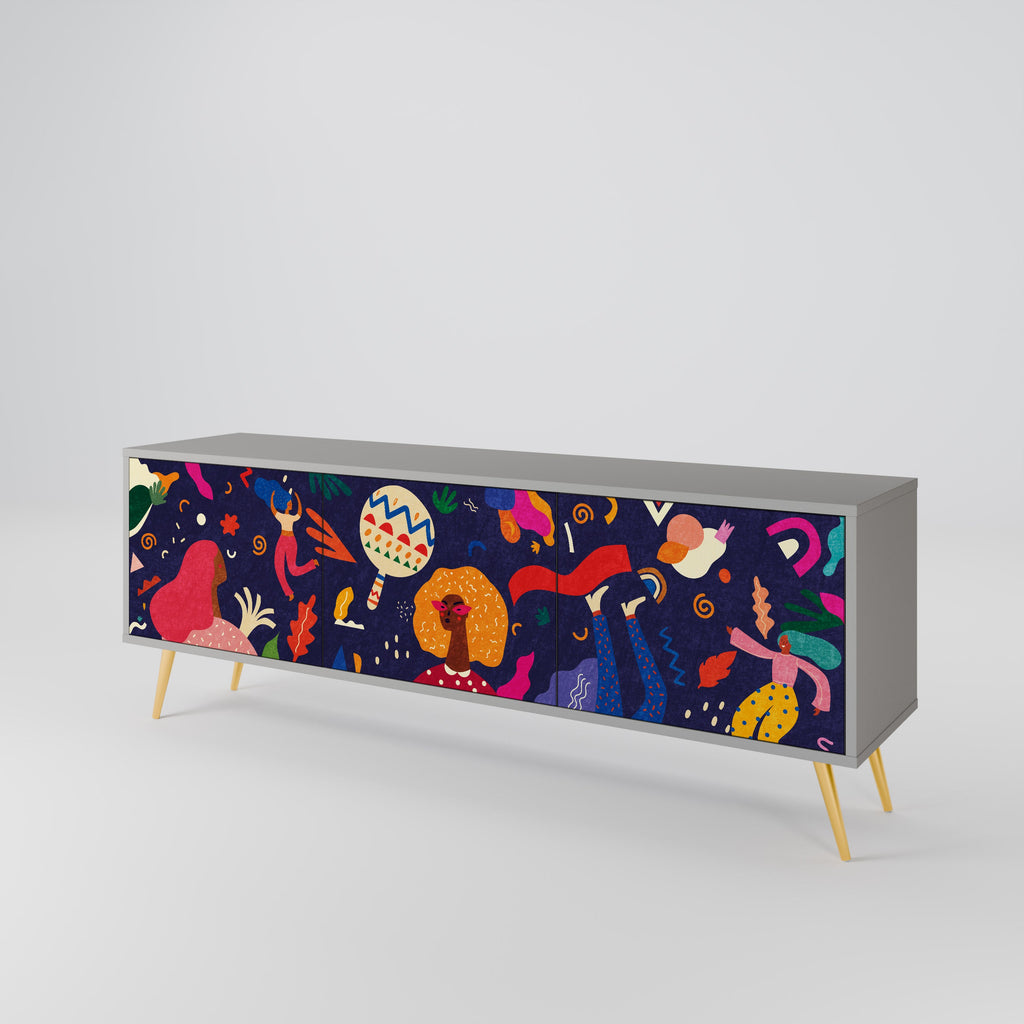 FESTIVE PLEASURES 3-Door TV Stand in Grey Finish