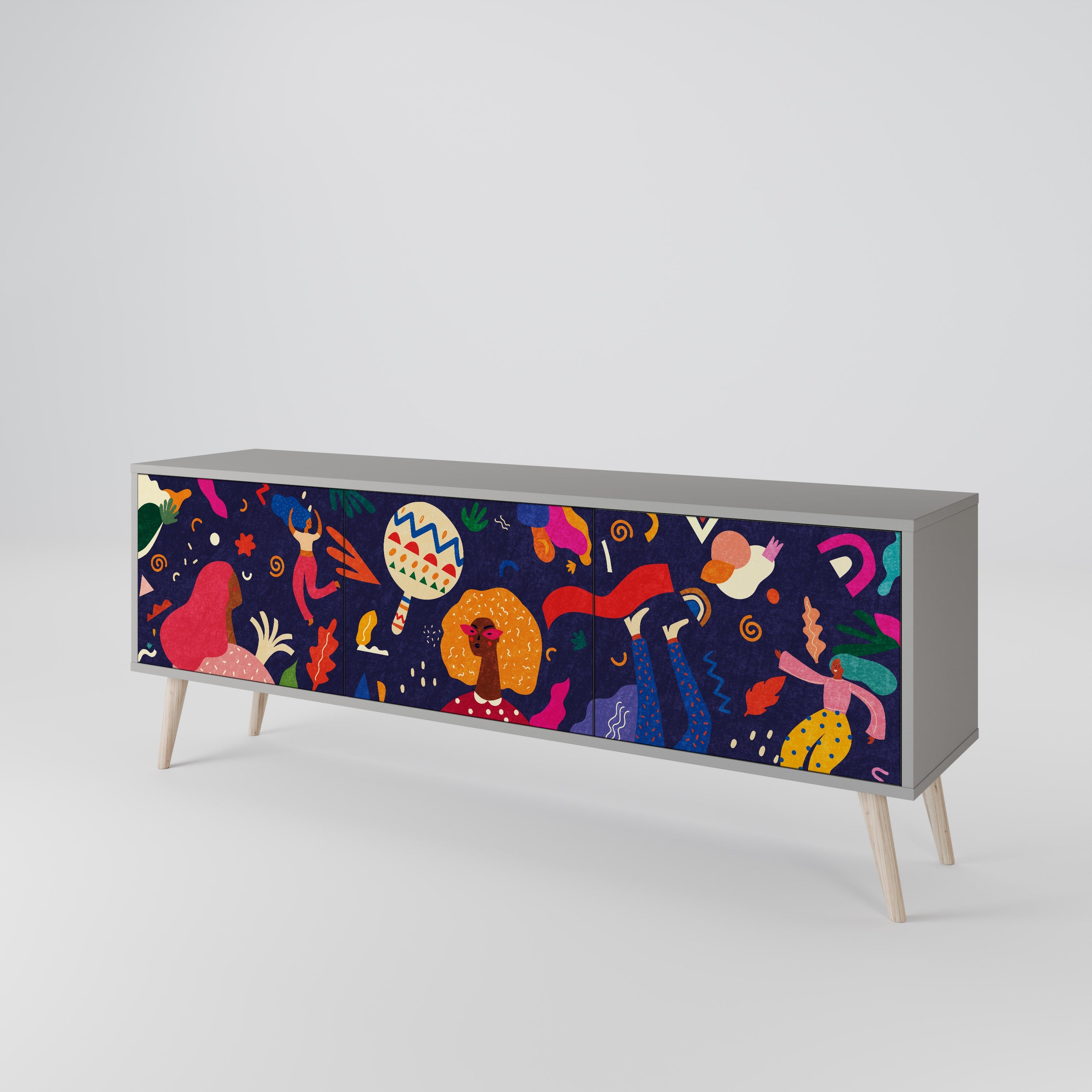 FESTIVE PLEASURES 3-Door TV Stand in Grey Finish