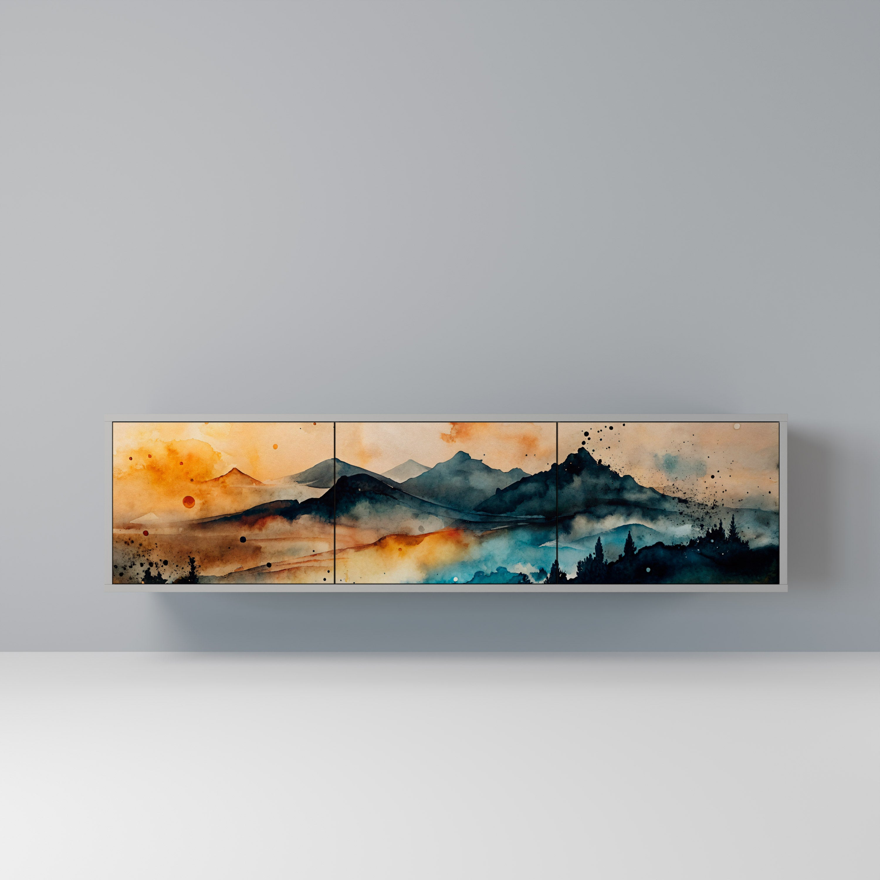 Βάση τηλεόρασης OMINOUS MOUNTAINS με 3 πόρτες σε γκρι φινίρισμα