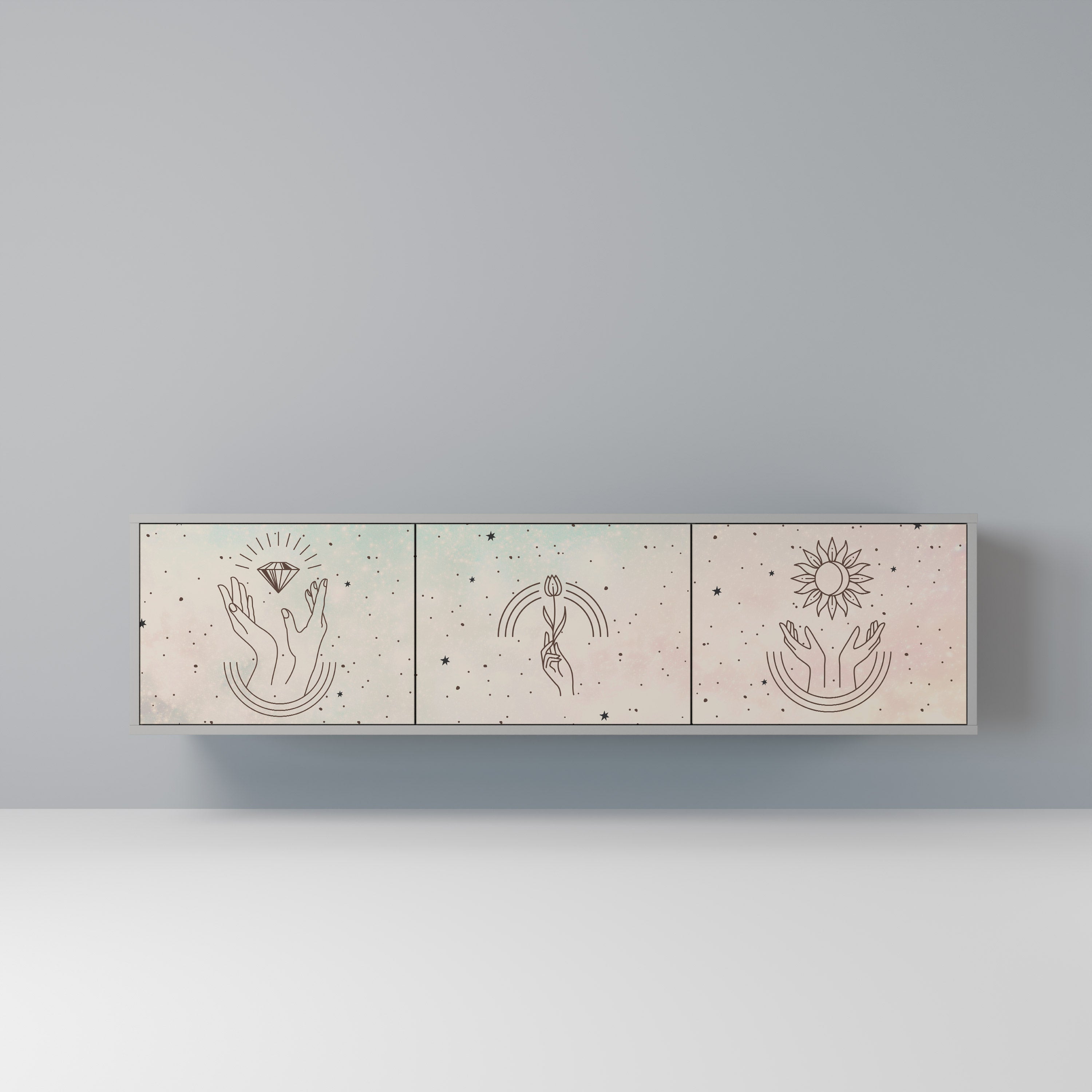 Βάση τηλεόρασης DELICATE BEAUTY 3 θυρών σε γκρι φινίρισμα