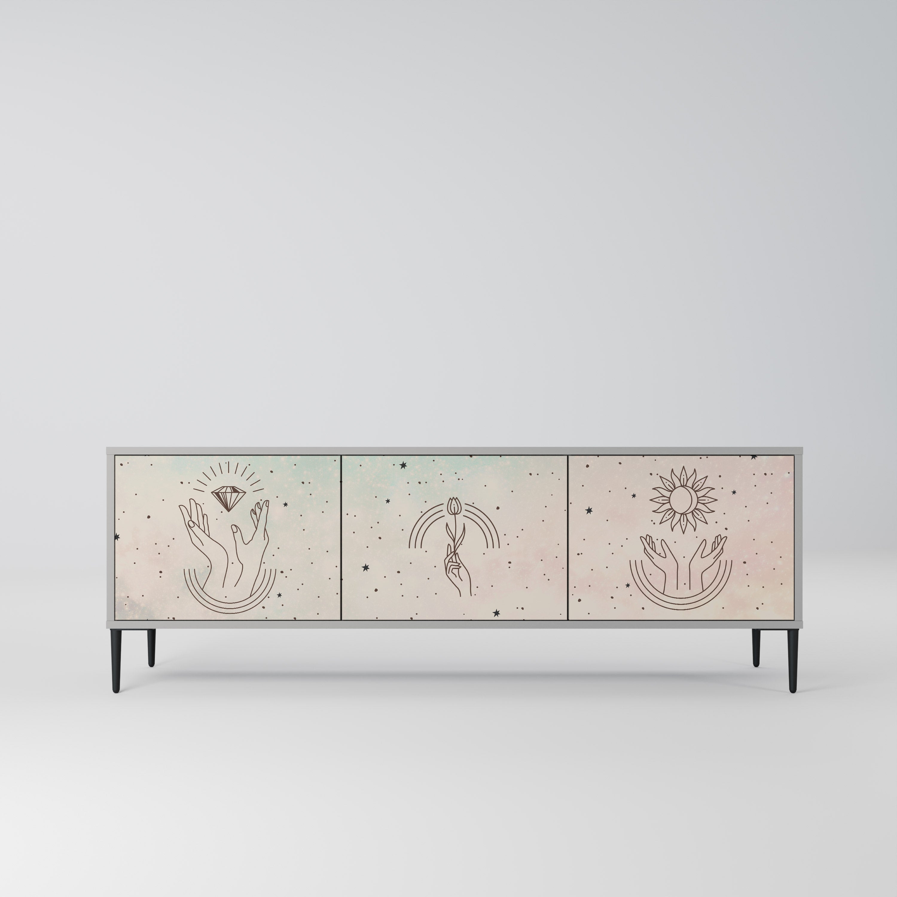 Βάση τηλεόρασης DELICATE BEAUTY 3 θυρών σε γκρι φινίρισμα