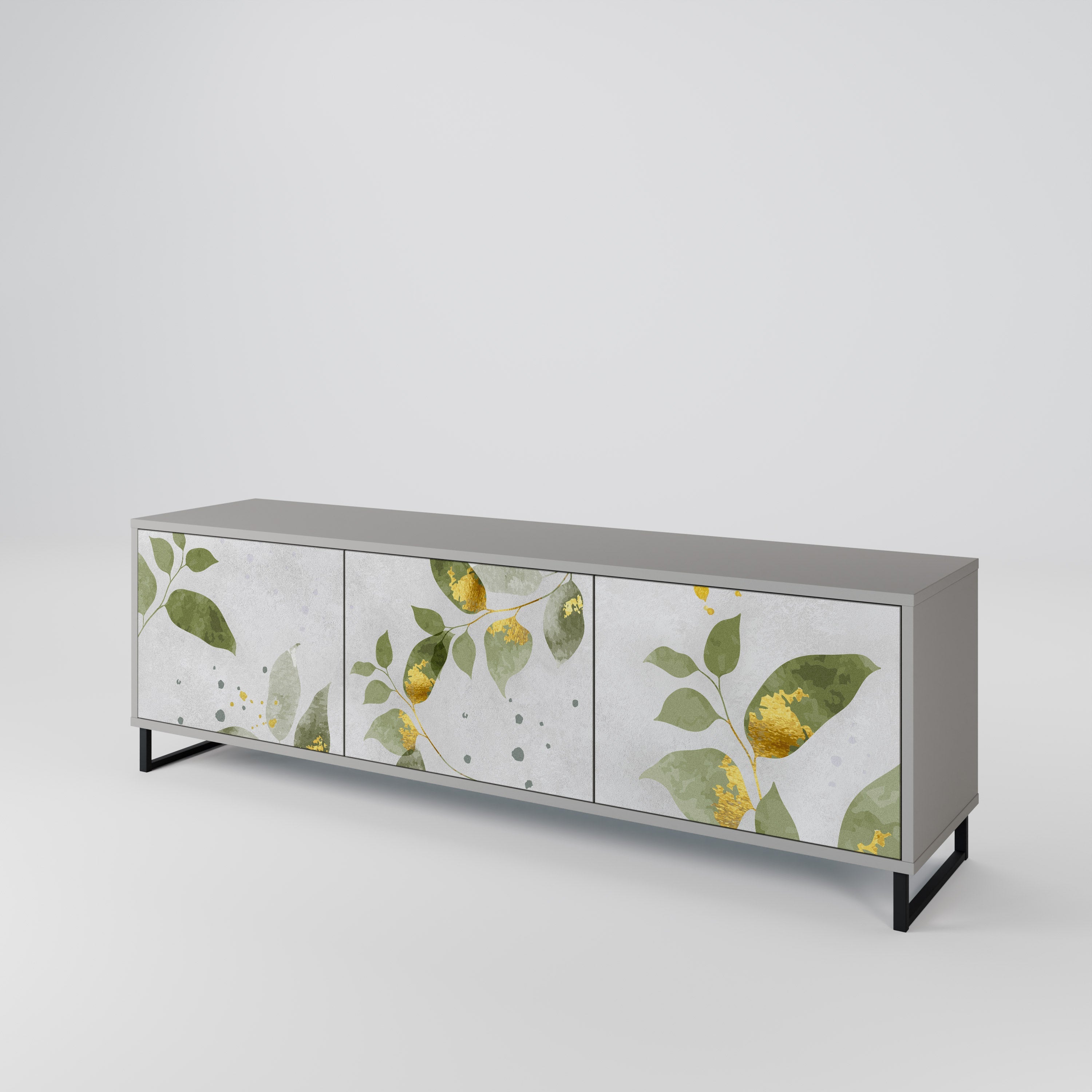 ELEGANT BOTANICS Τρίθυρη βάση τηλεόρασης σε γκρι φινίρισμα