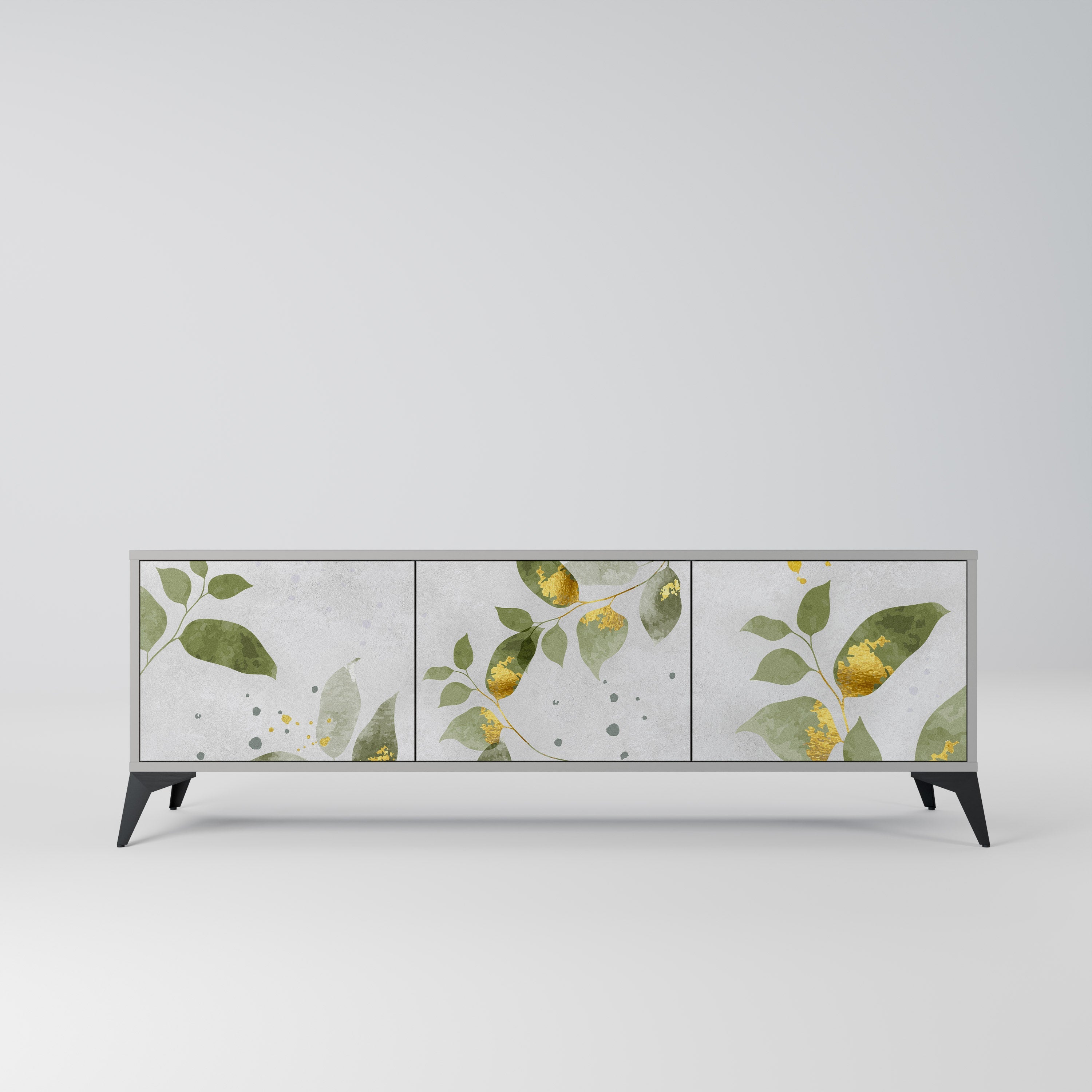 ELEGANT BOTANICS Τρίθυρη βάση τηλεόρασης σε γκρι φινίρισμα
