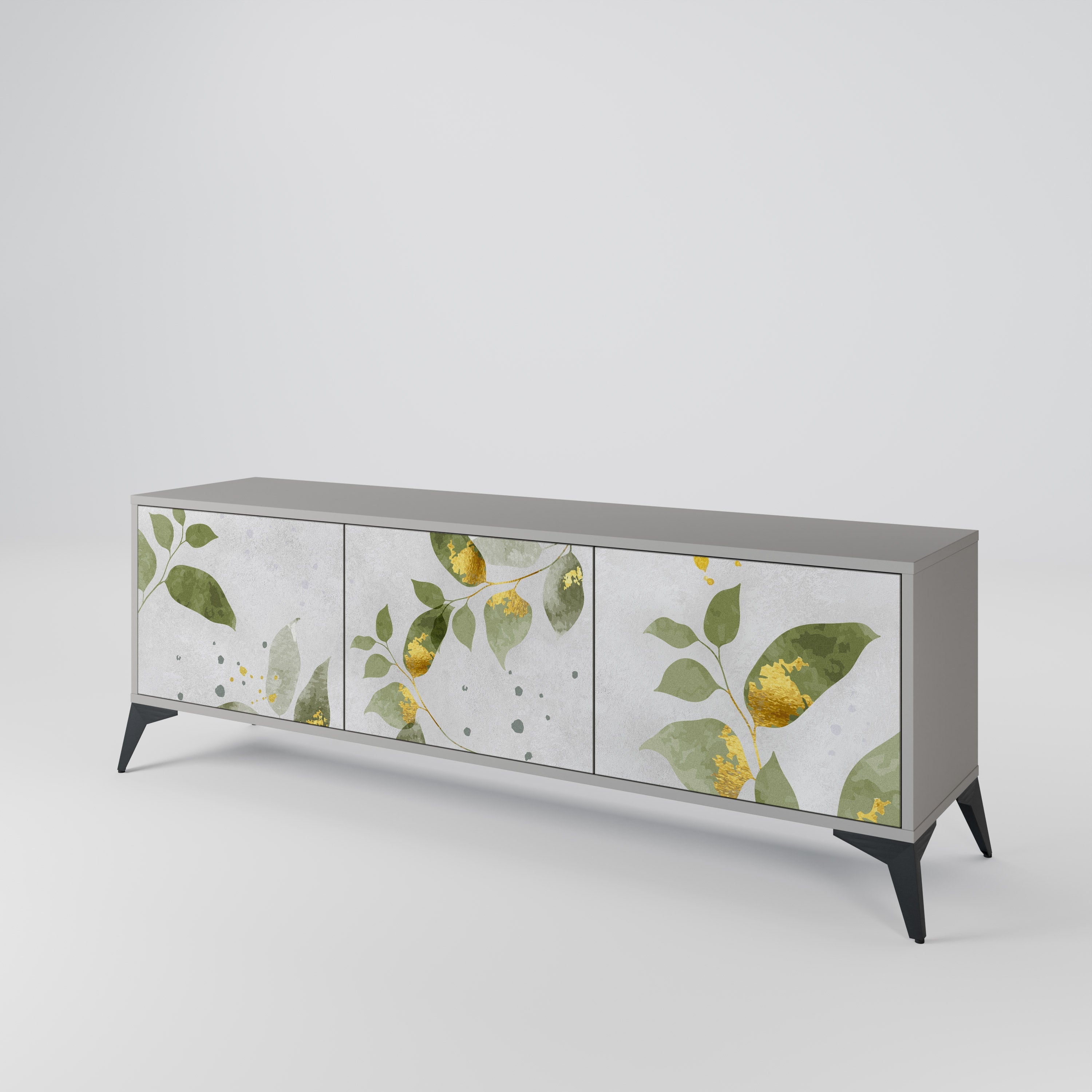 ELEGANT BOTANICS Τρίθυρη βάση τηλεόρασης σε γκρι φινίρισμα