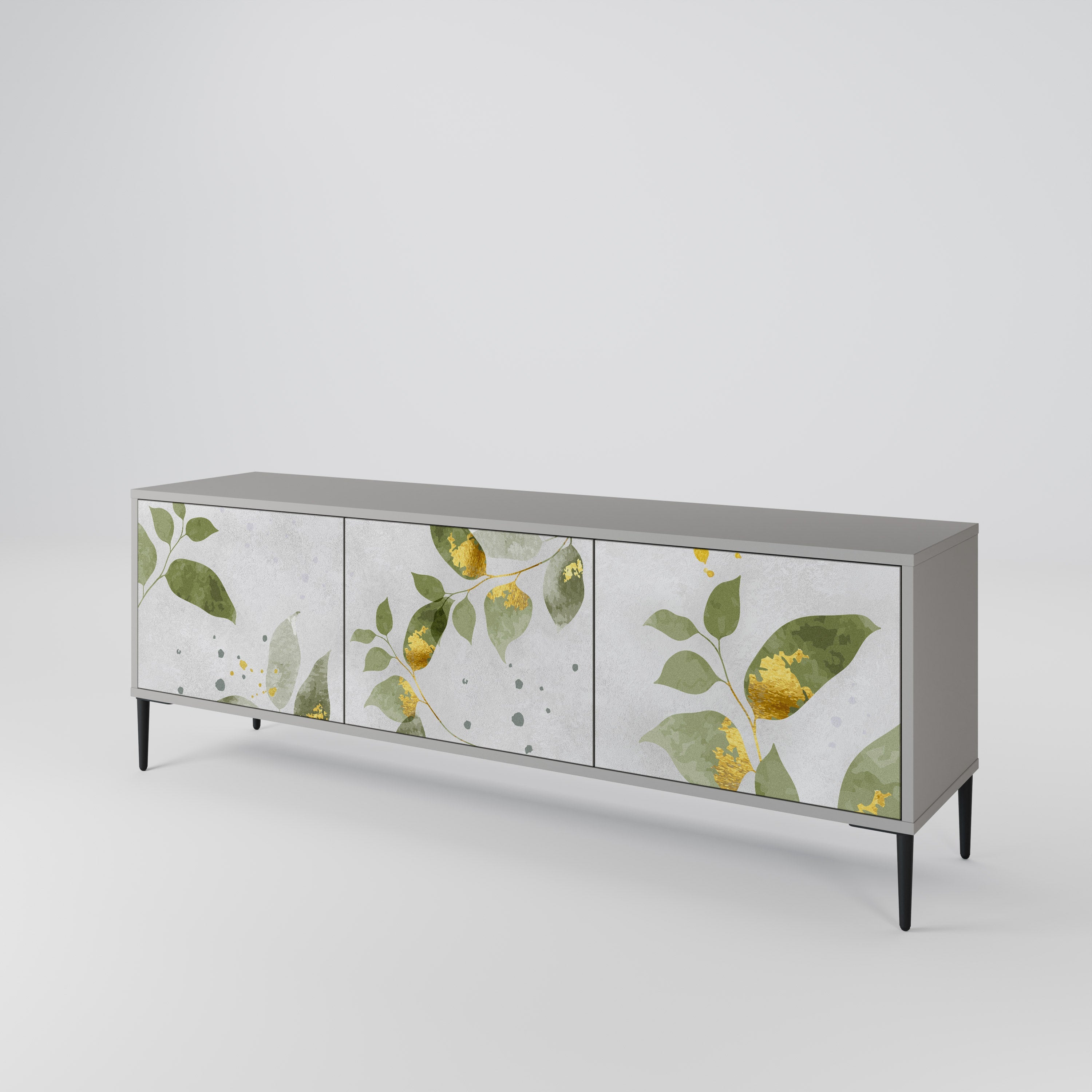 ELEGANT BOTANICS Τρίθυρη βάση τηλεόρασης σε γκρι φινίρισμα