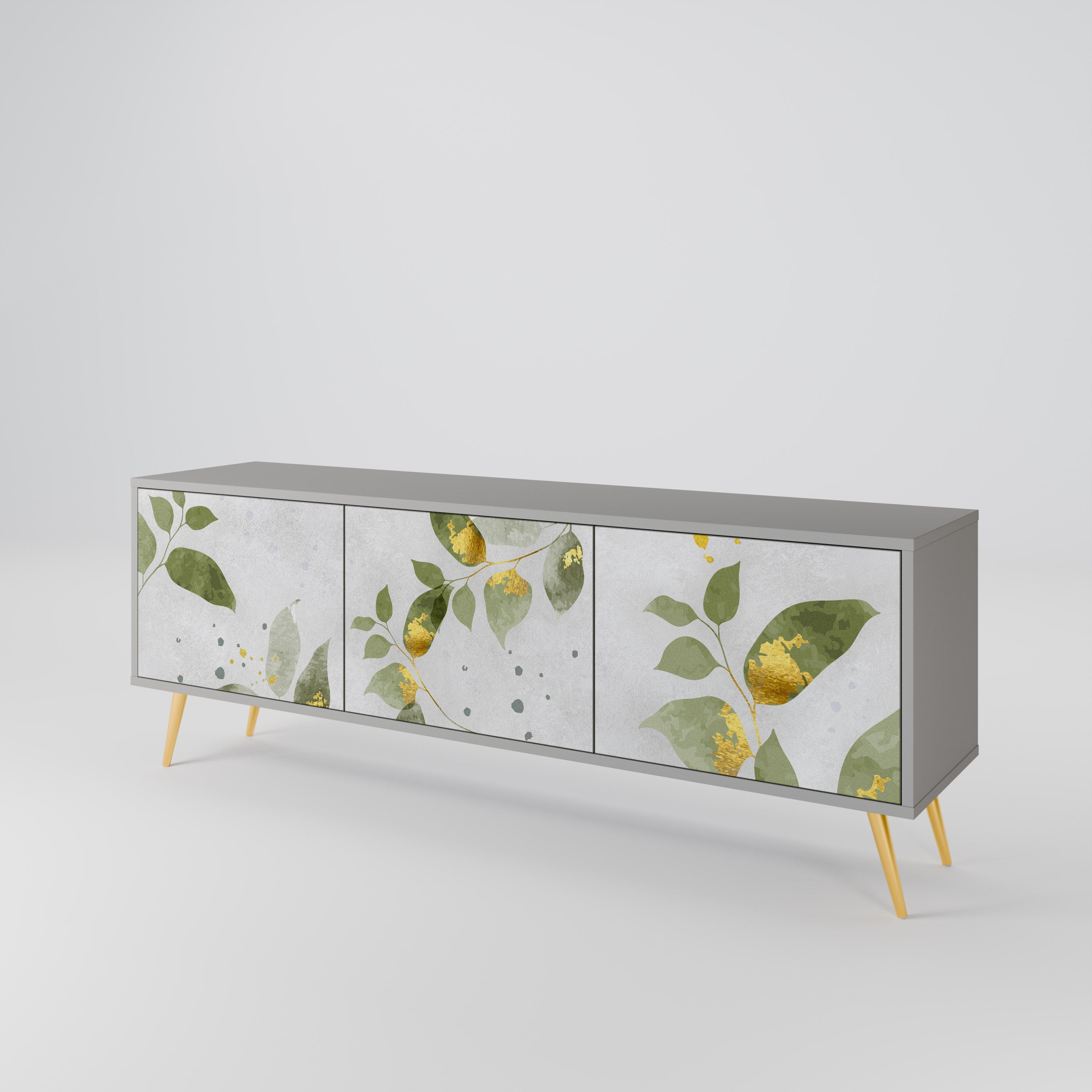 ELEGANT BOTANICS Τρίθυρη βάση τηλεόρασης σε γκρι φινίρισμα