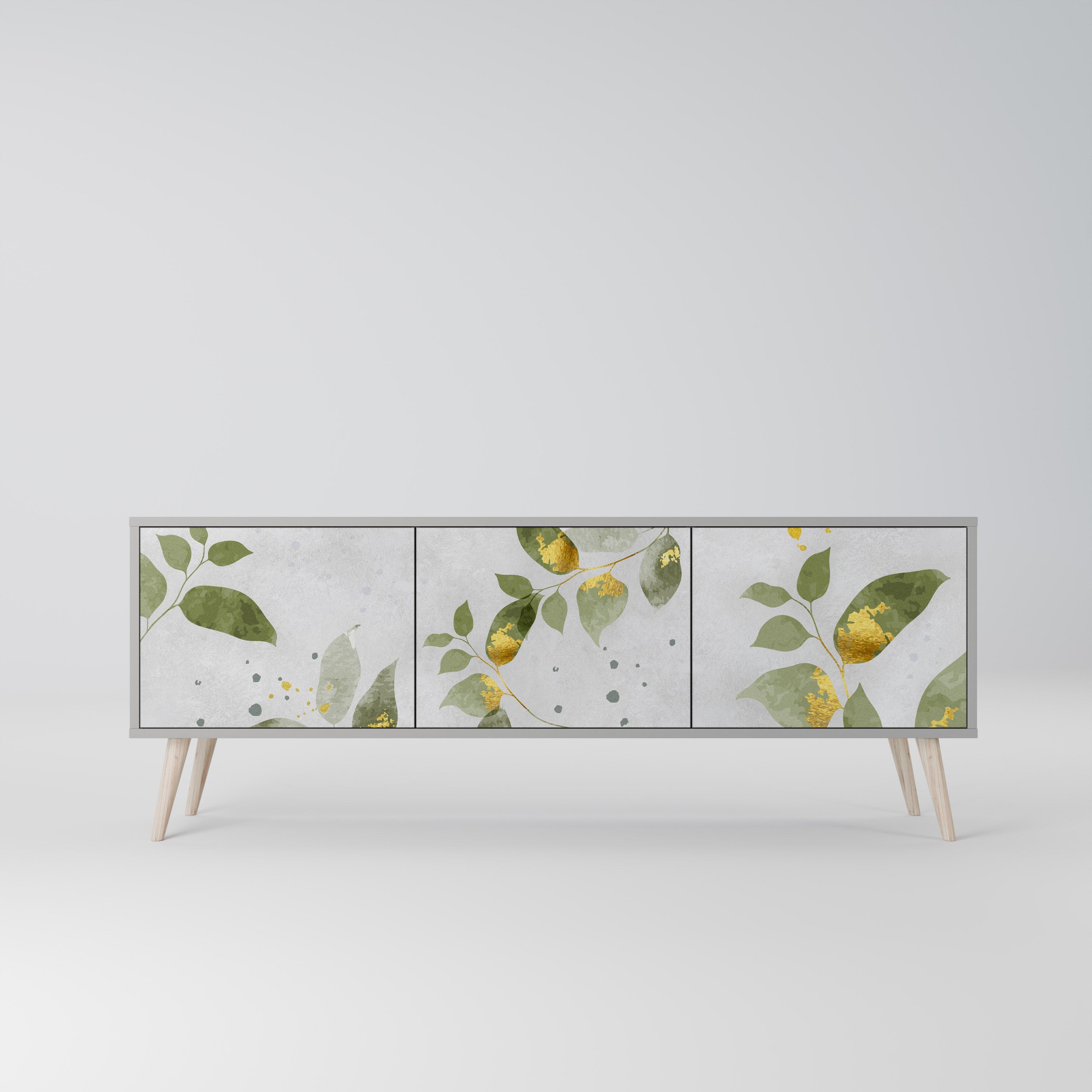ELEGANT BOTANICS Τρίθυρη βάση τηλεόρασης σε γκρι φινίρισμα