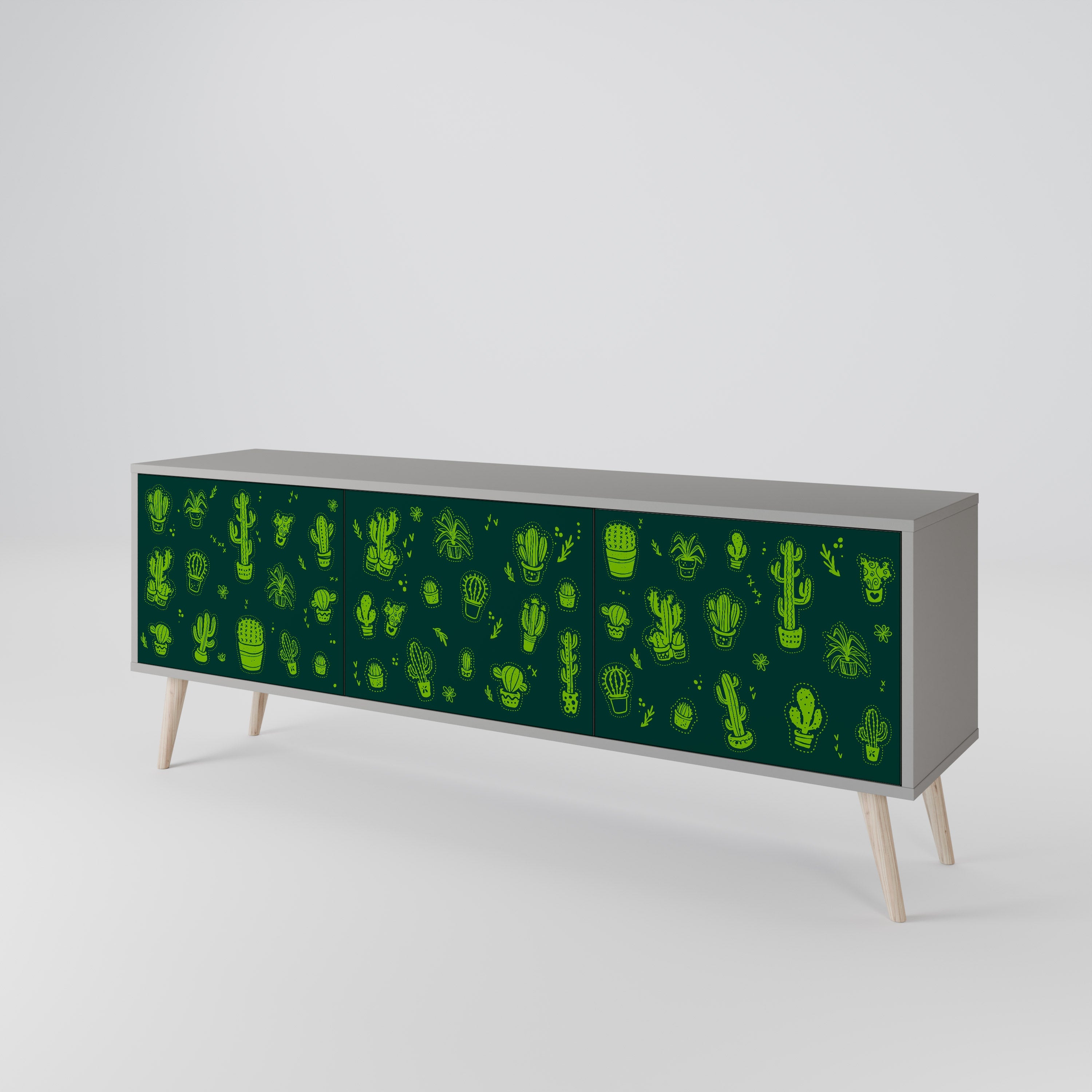 Βάση τηλεόρασης DESERT GREEN με 3 πόρτες σε γκρι φινίρισμα
