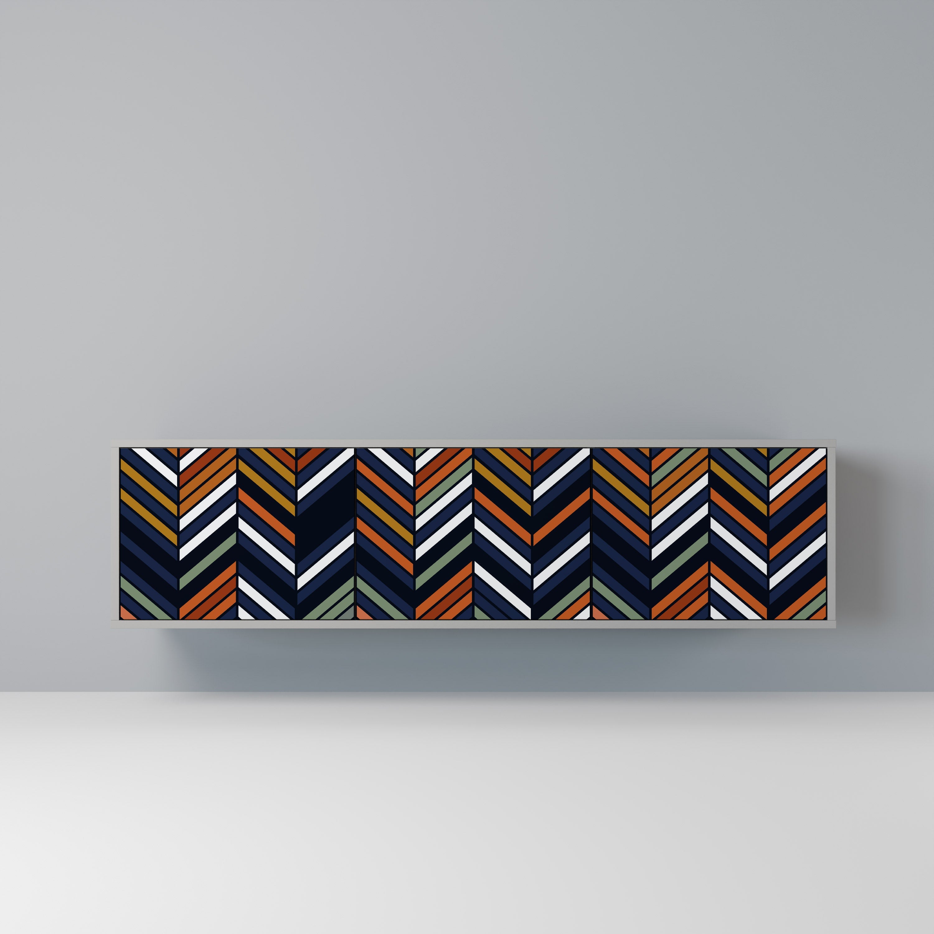 Βάση τηλεόρασης VIBRANT PATCHWORK με 3 πόρτες σε γκρι φινίρισμα