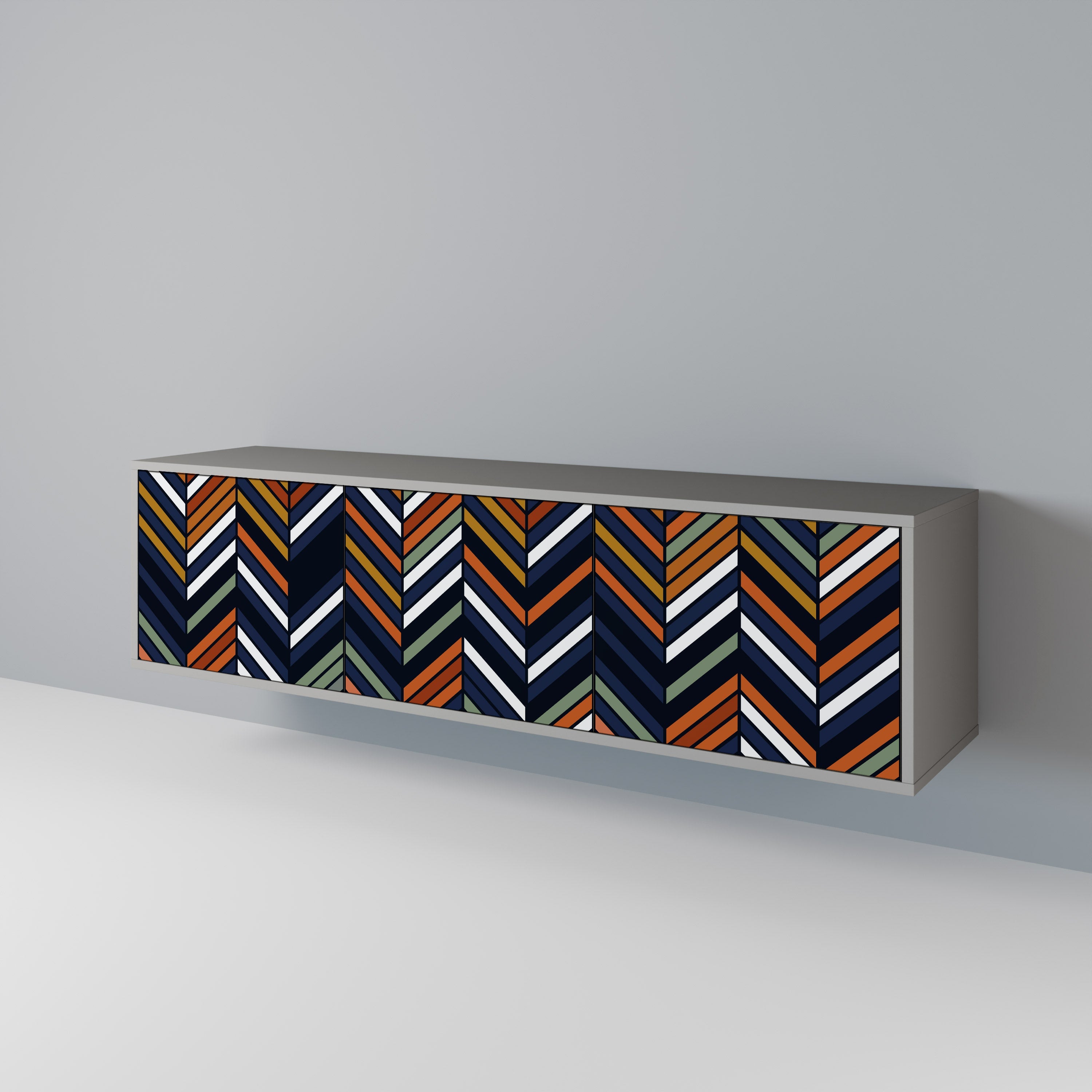 Βάση τηλεόρασης VIBRANT PATCHWORK με 3 πόρτες σε γκρι φινίρισμα