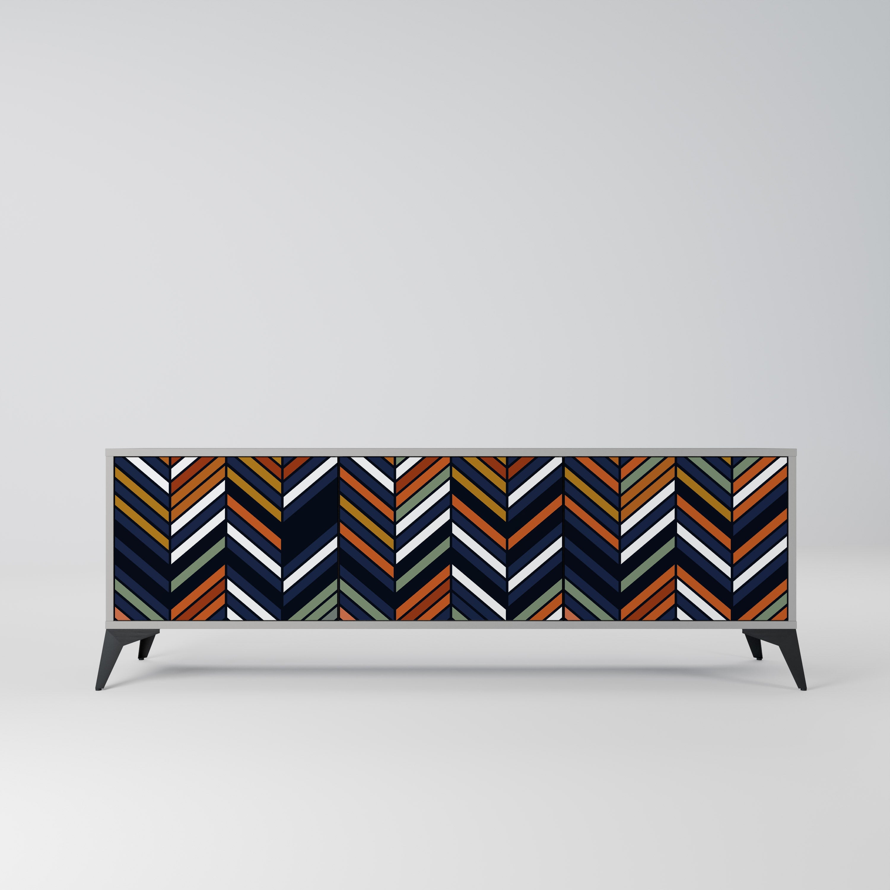 Βάση τηλεόρασης VIBRANT PATCHWORK με 3 πόρτες σε γκρι φινίρισμα