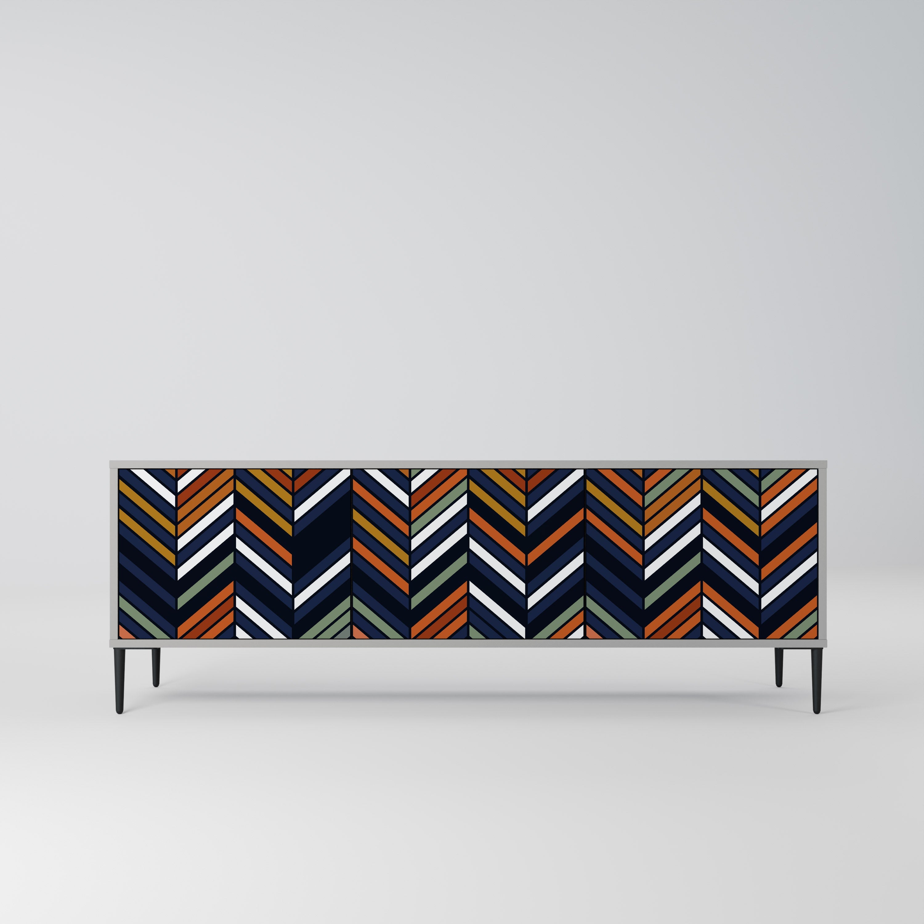 Βάση τηλεόρασης VIBRANT PATCHWORK με 3 πόρτες σε γκρι φινίρισμα