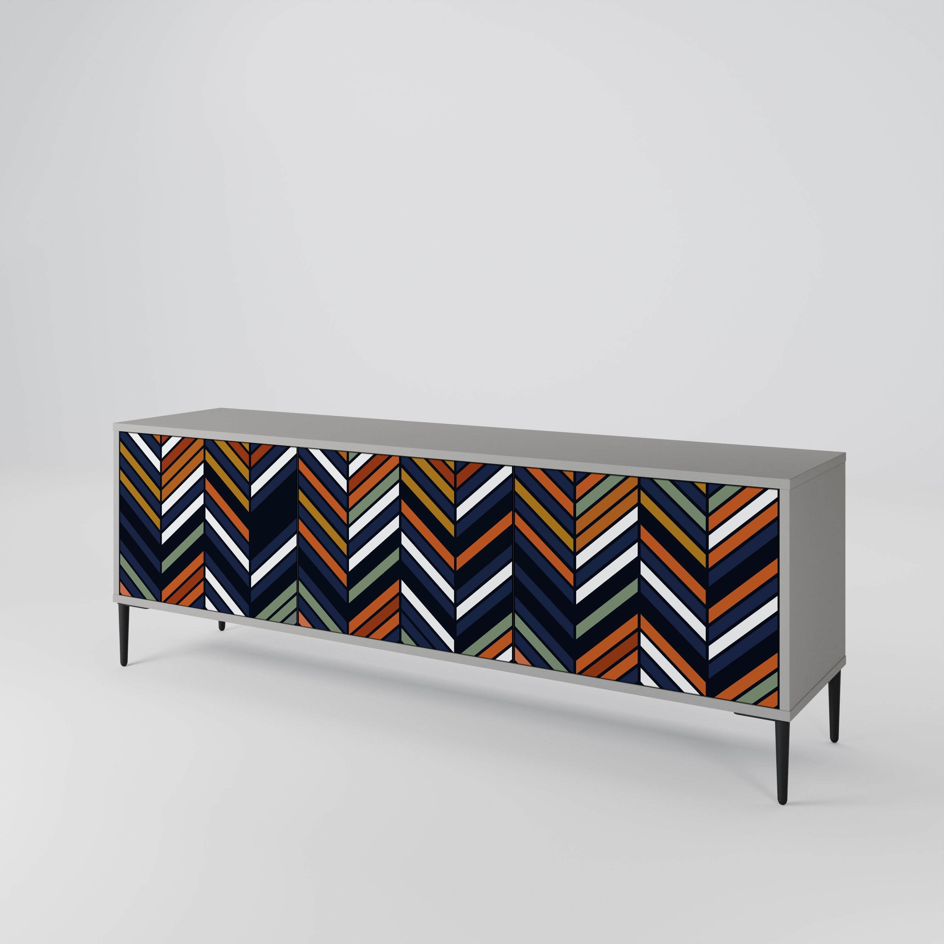 Βάση τηλεόρασης VIBRANT PATCHWORK με 3 πόρτες σε γκρι φινίρισμα