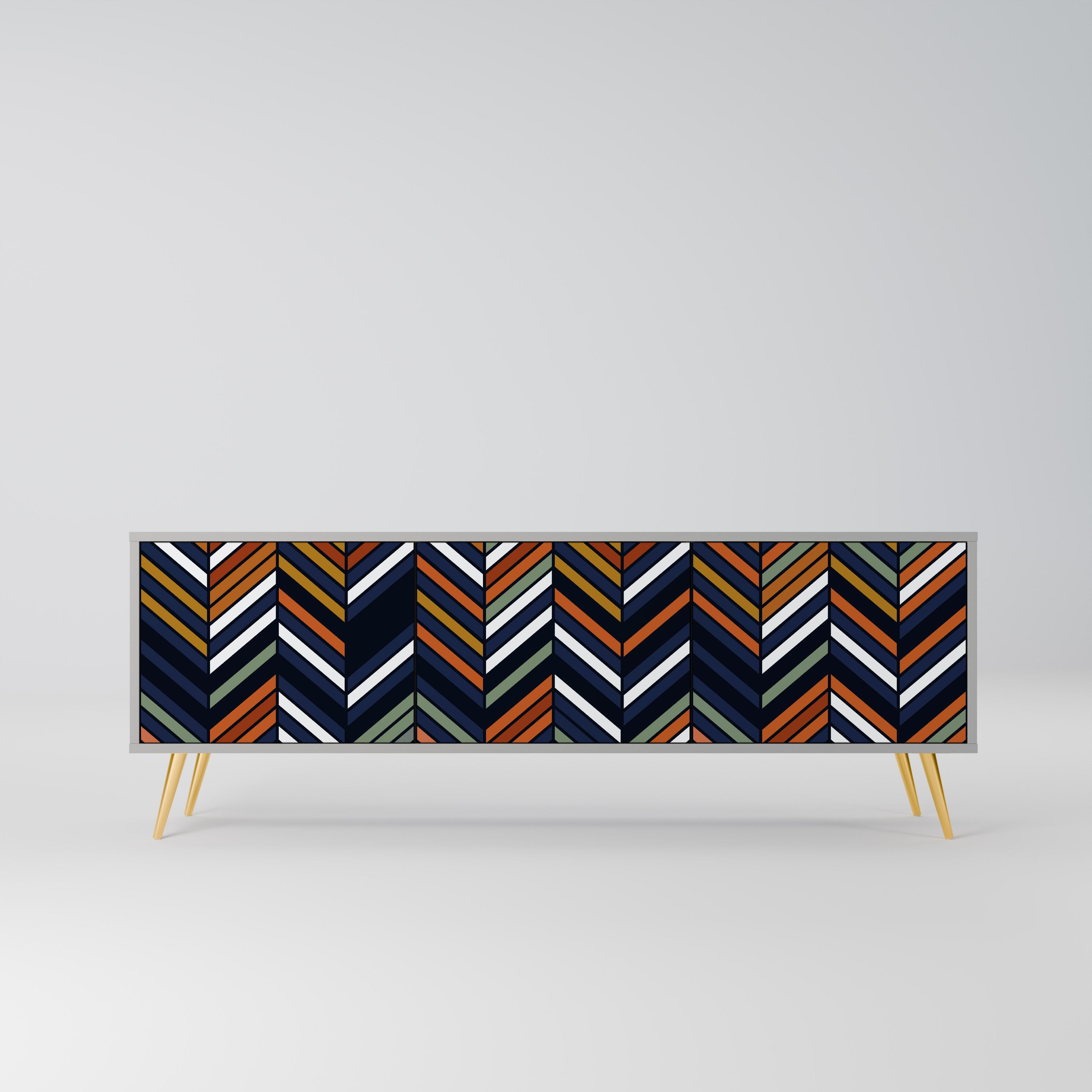 Βάση τηλεόρασης VIBRANT PATCHWORK με 3 πόρτες σε γκρι φινίρισμα