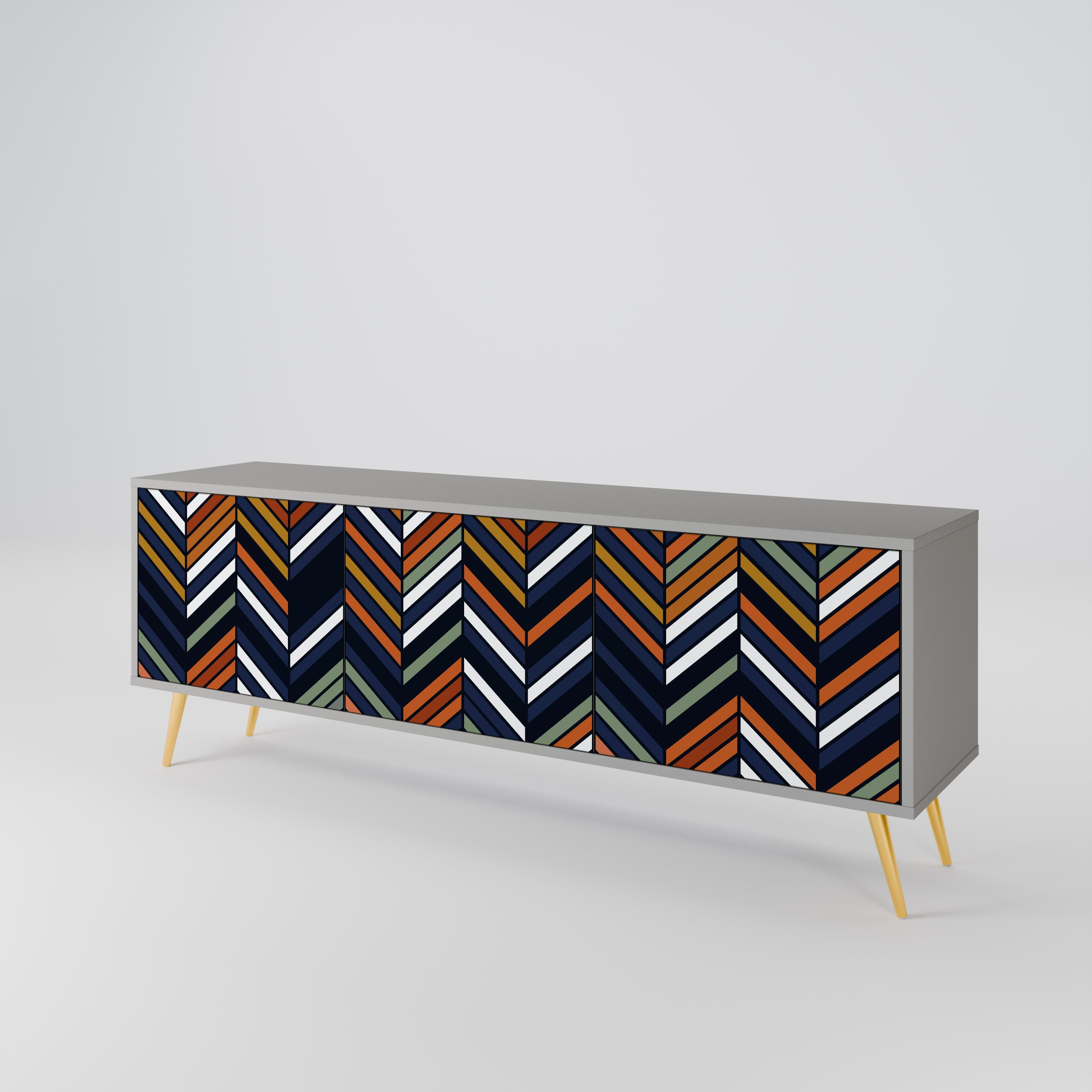 Βάση τηλεόρασης VIBRANT PATCHWORK με 3 πόρτες σε γκρι φινίρισμα