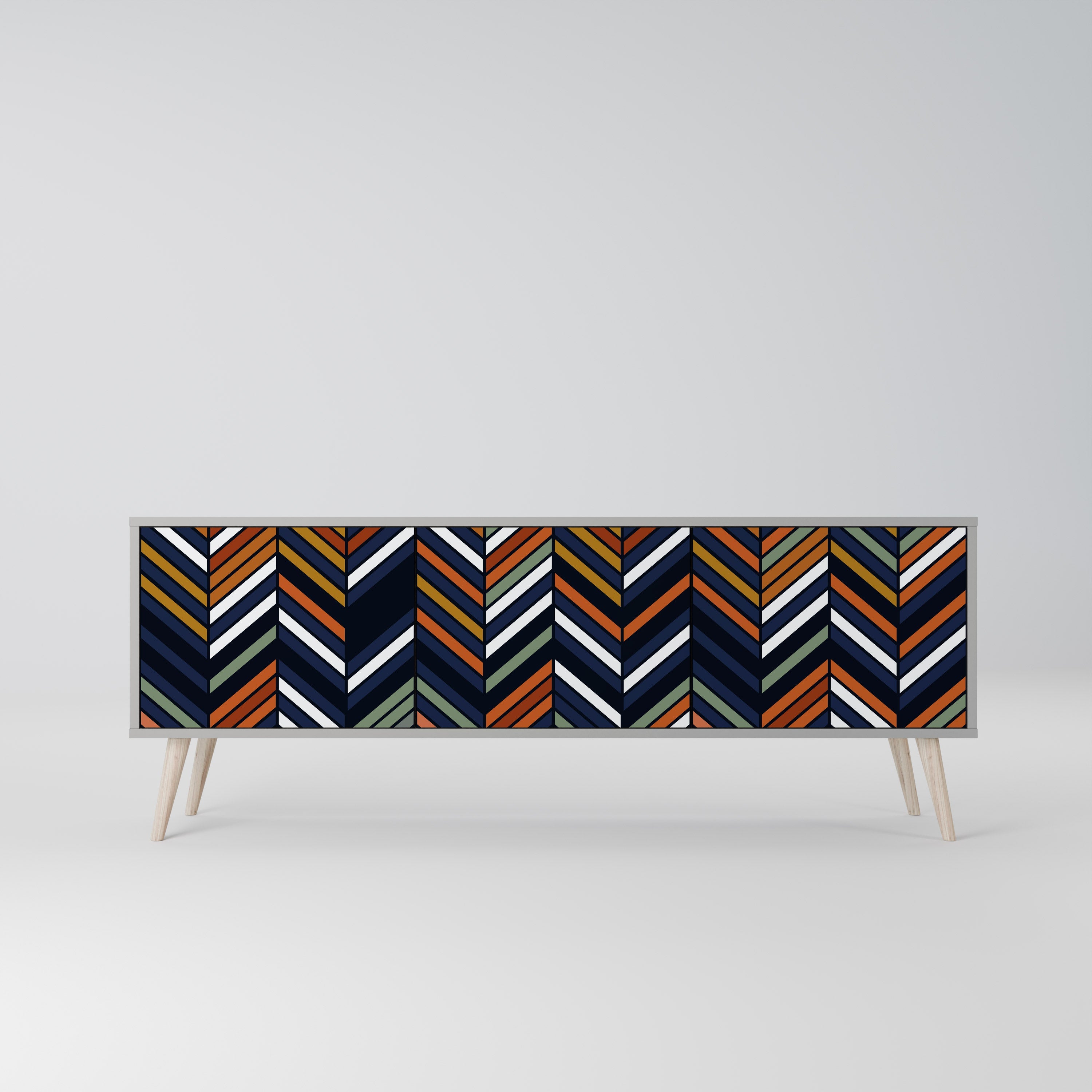 Βάση τηλεόρασης VIBRANT PATCHWORK με 3 πόρτες σε γκρι φινίρισμα
