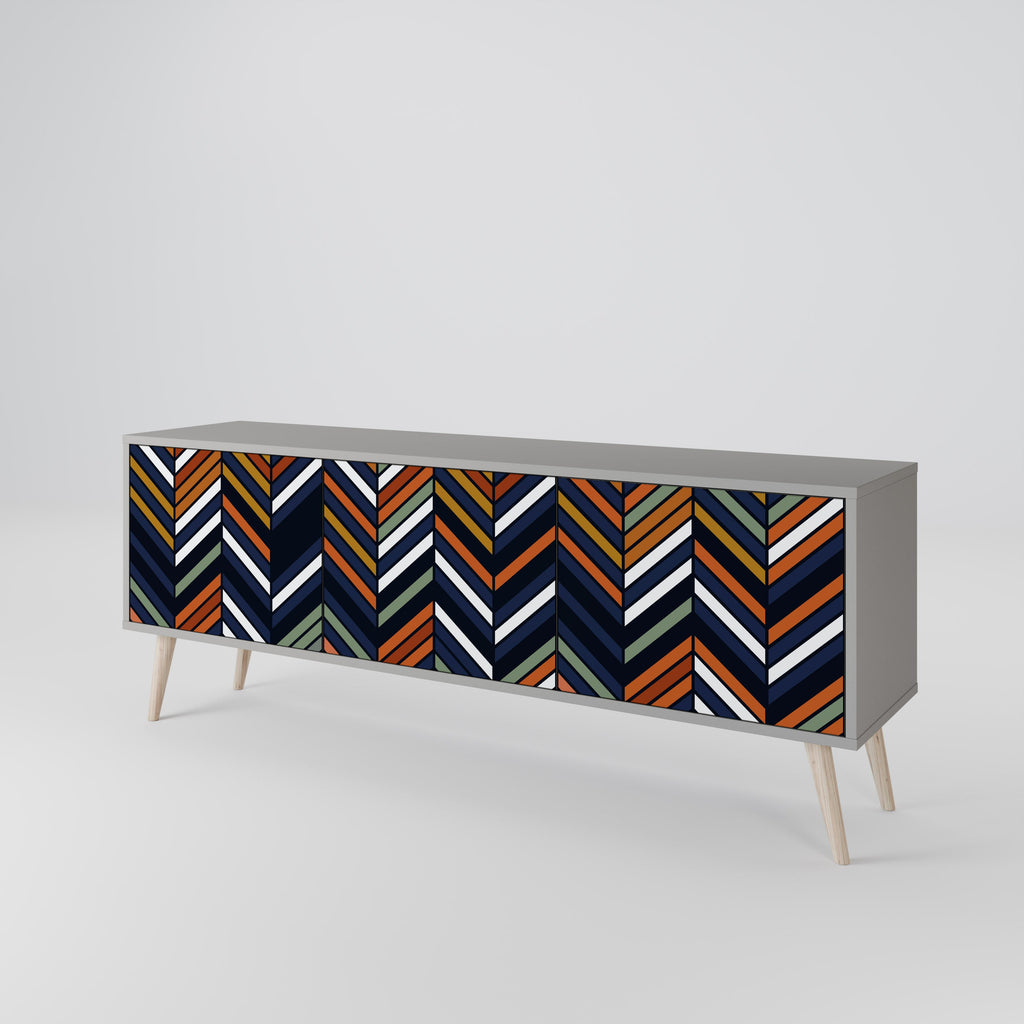 Βάση τηλεόρασης VIBRANT PATCHWORK με 3 πόρτες σε γκρι φινίρισμα