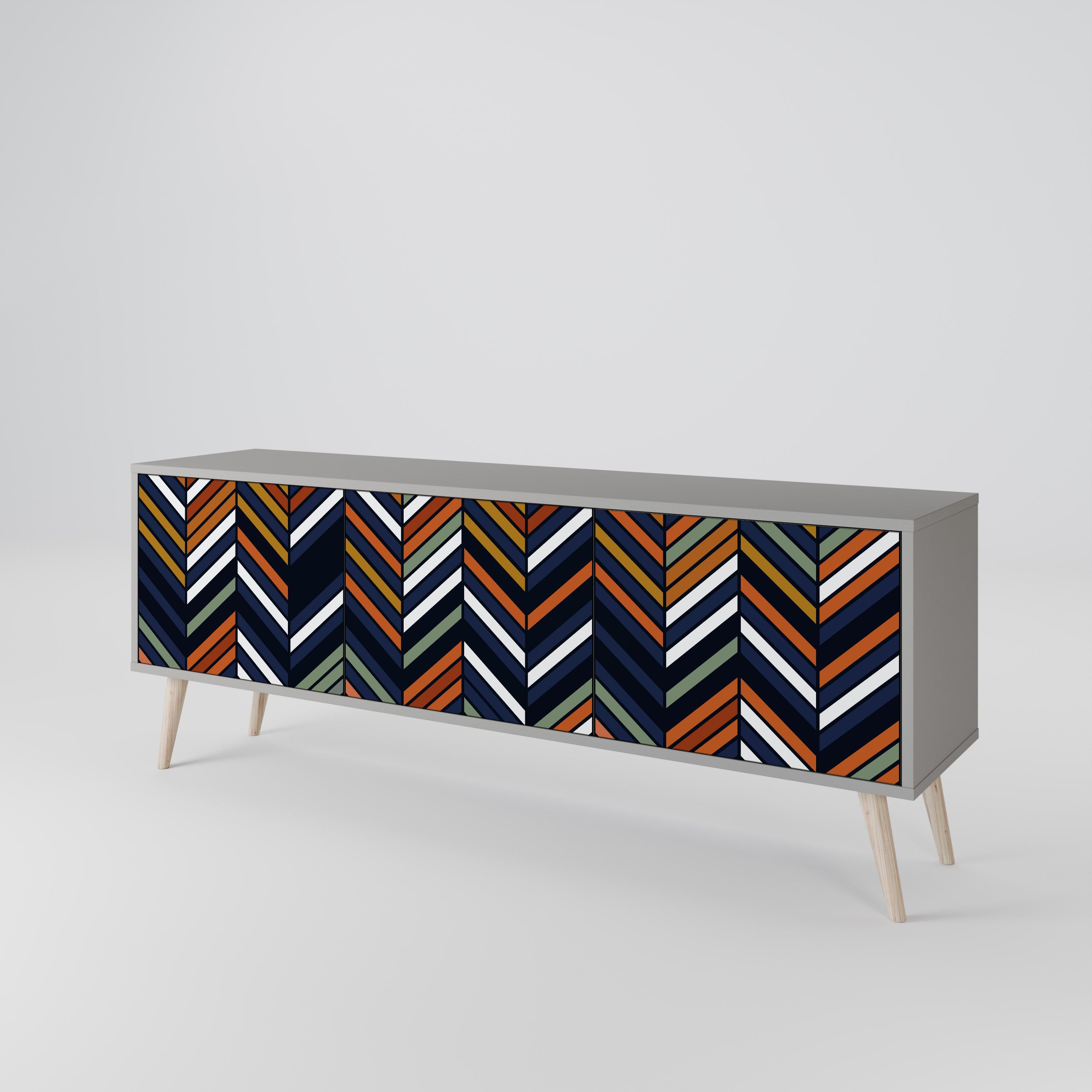Βάση τηλεόρασης VIBRANT PATCHWORK με 3 πόρτες σε γκρι φινίρισμα